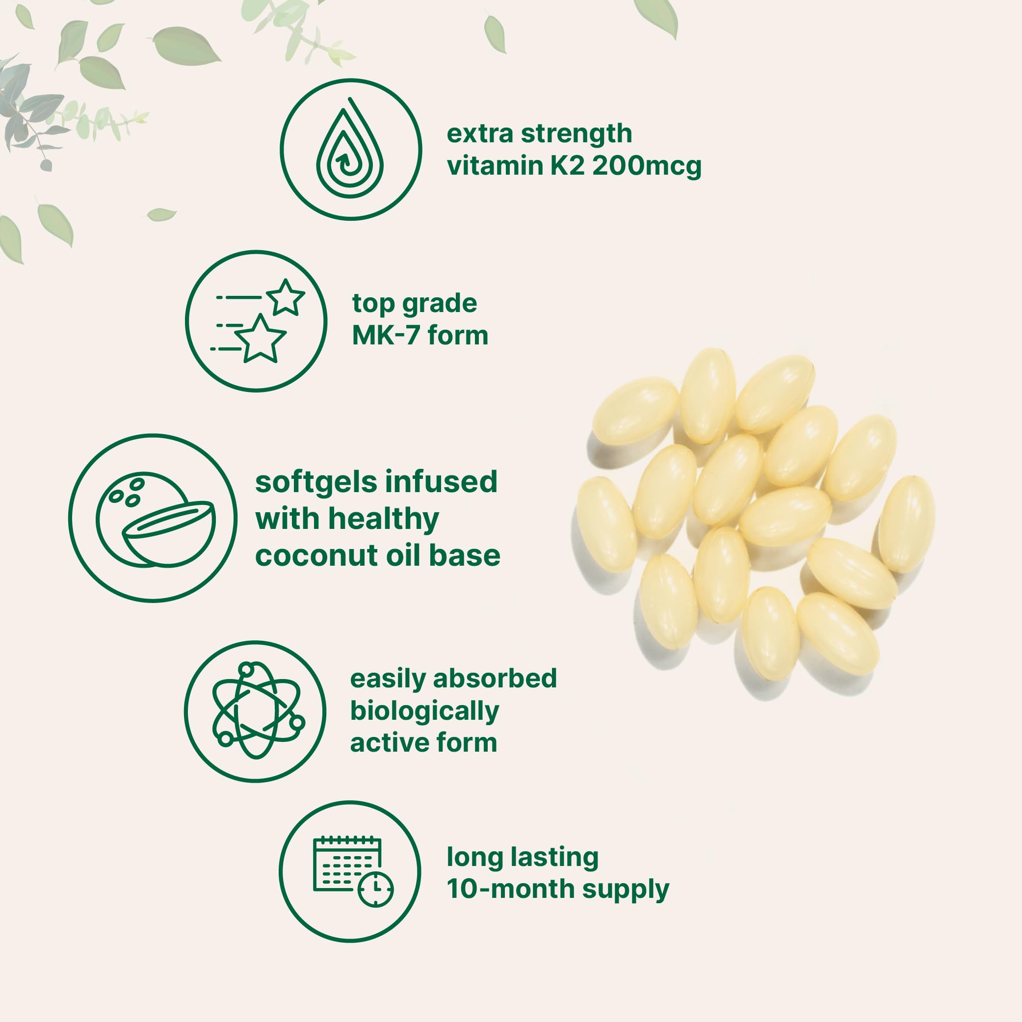 Micro Ingredients Vitamin K2 MK-7 Supplement, 200 mcg Per Serving, 300 Coconut Oil Softgles | Easily Absorbed, Active Menaquinone Form | Non-GMO