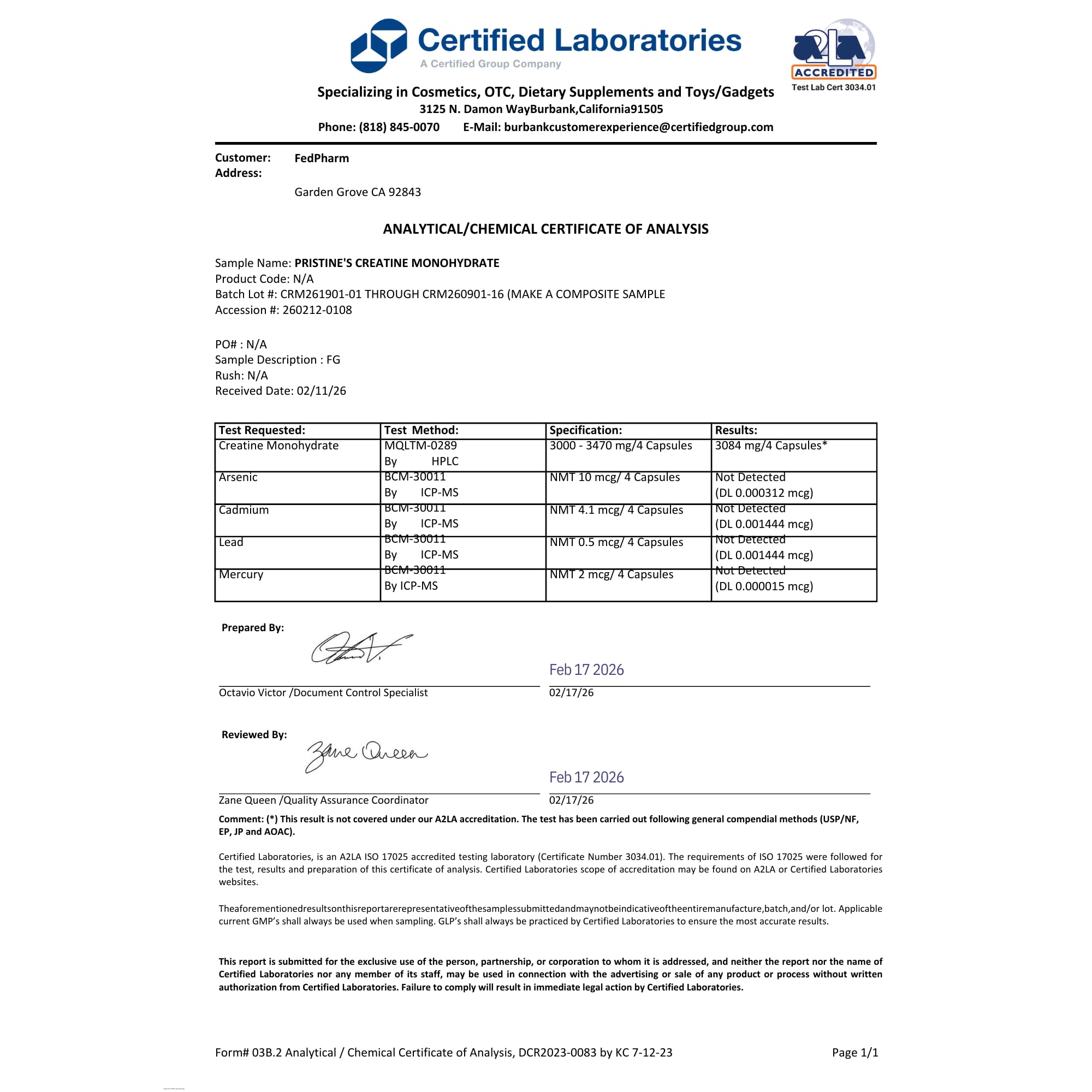 PRISTINE'S Creatine Monohydrate Capsules for Women & Men - NSF Certified 75 Day Supply 3G Muscle Growth Support Supplement - Cognitive & Athletic Performance Support - Enhanced Recovery