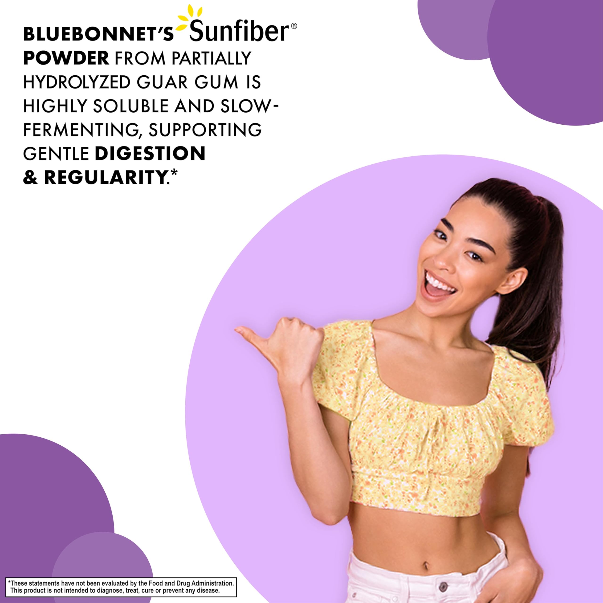 BlueBonnet Nutrition Sunfiber – 6 g of Plant Based Prebiotic Soluble Fiber – Supports Digestive Health* - Instant Dissolve – Non-GMO, Vegan, Kosher, Low-FODMAP – Unflavored, 7.4 OZ, 30 Servings