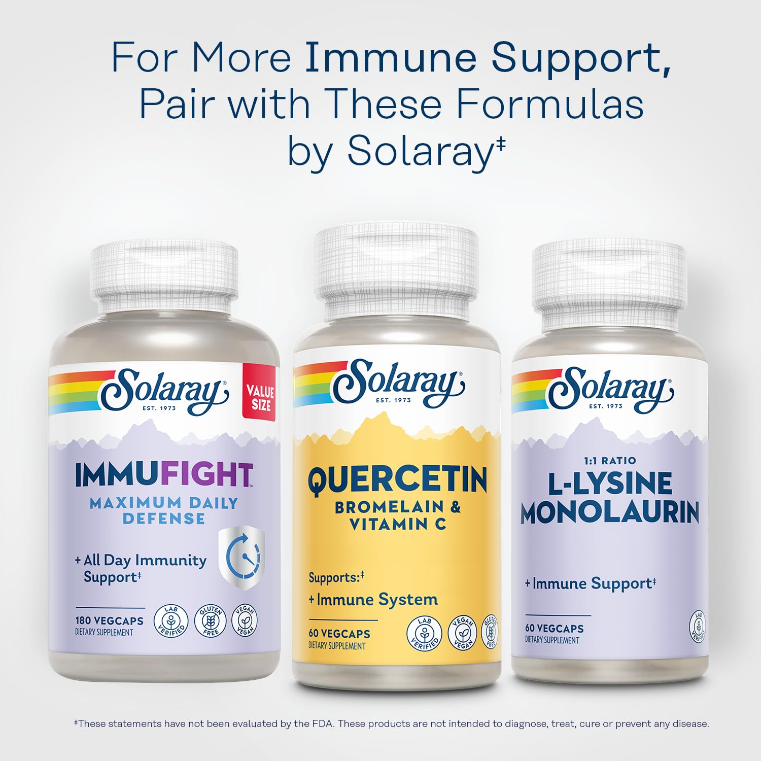 SOLARAY Quercetin with Bromelain and Vitamin C - Immune Support Supplement - Antioxidant and Heart Health Complex with Quercetin 500mg and 1235mg VIT C - Vegan, 60-Day Guarantee, 30 Serv, 60 VegCaps