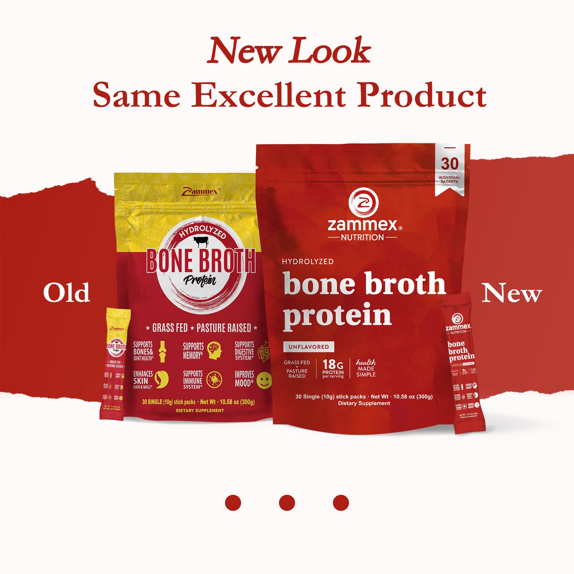 Zammex Bone Broth Packets-18g Collagen Protein-Beef Bone Broth Powder to Go-30 Travel Stick Packets-Supports Skin Nails Joints, Gut Health | Gluten-Free |Keto & Paleo Friendly (15 Servings)