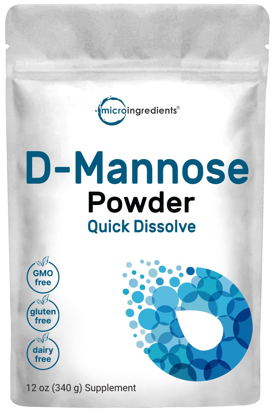 Micro Ingredients D Mannose Powder, Pure Mannose Supplement, Quick Water Soluble, Support Urinary Tract Cleanse & Bladder Health, Premium Mannose for Women and Men, Vegan Friendly.