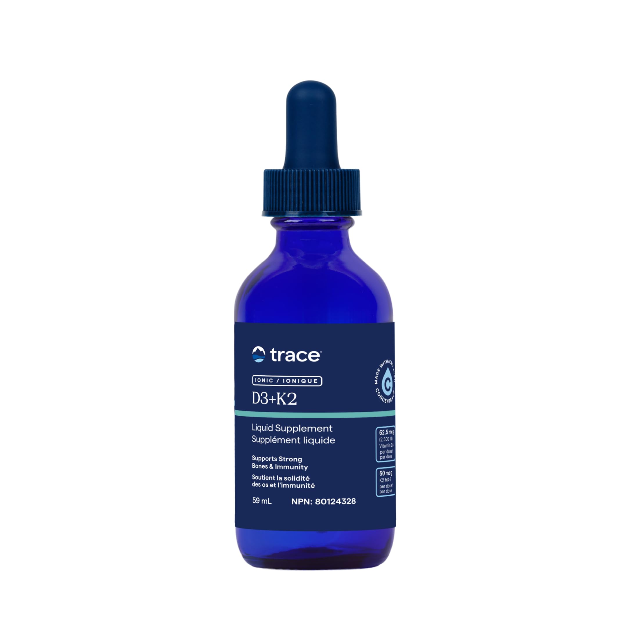 Trace Minerals | Liquid Ionic Vitamin D3 + K2 | 125 mcg (5,000 IU) D3, 100 mcg K2 | Concentrated Dietary Supplement | 2 fl oz. 296 Servings
