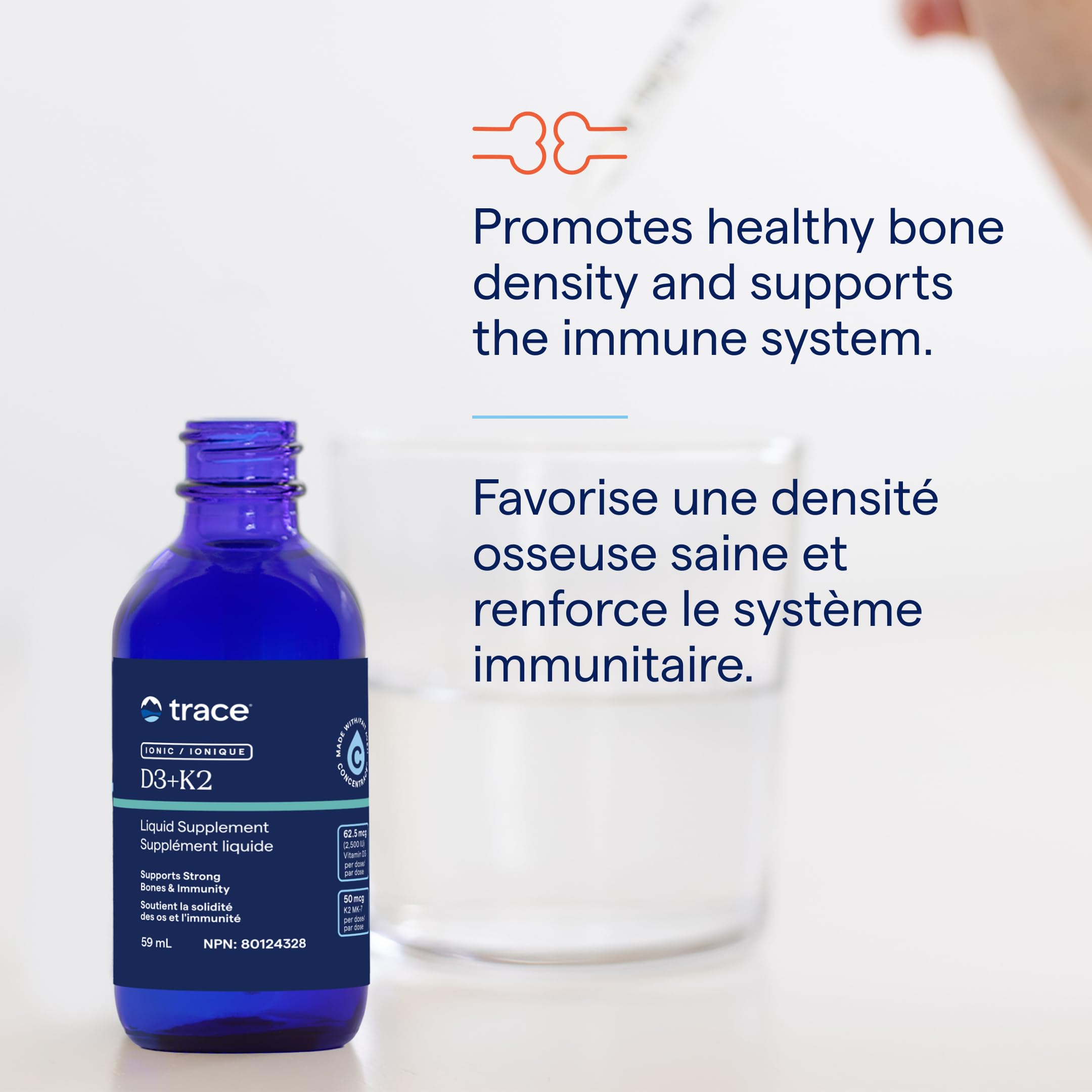 Trace Minerals | Liquid Ionic Vitamin D3 + K2 | 125 mcg (5,000 IU) D3, 100 mcg K2 | Concentrated Dietary Supplement | 2 fl oz. 296 Servings