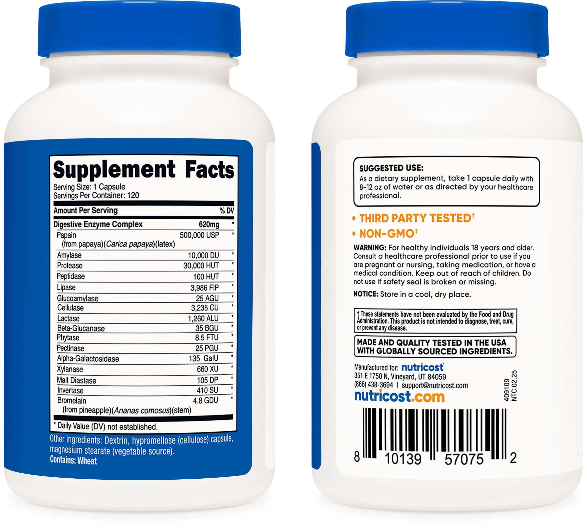 Nutricost Digestive Enzymes 620mg, 120 Capsules - Complete Digestive Enzyme Supplement