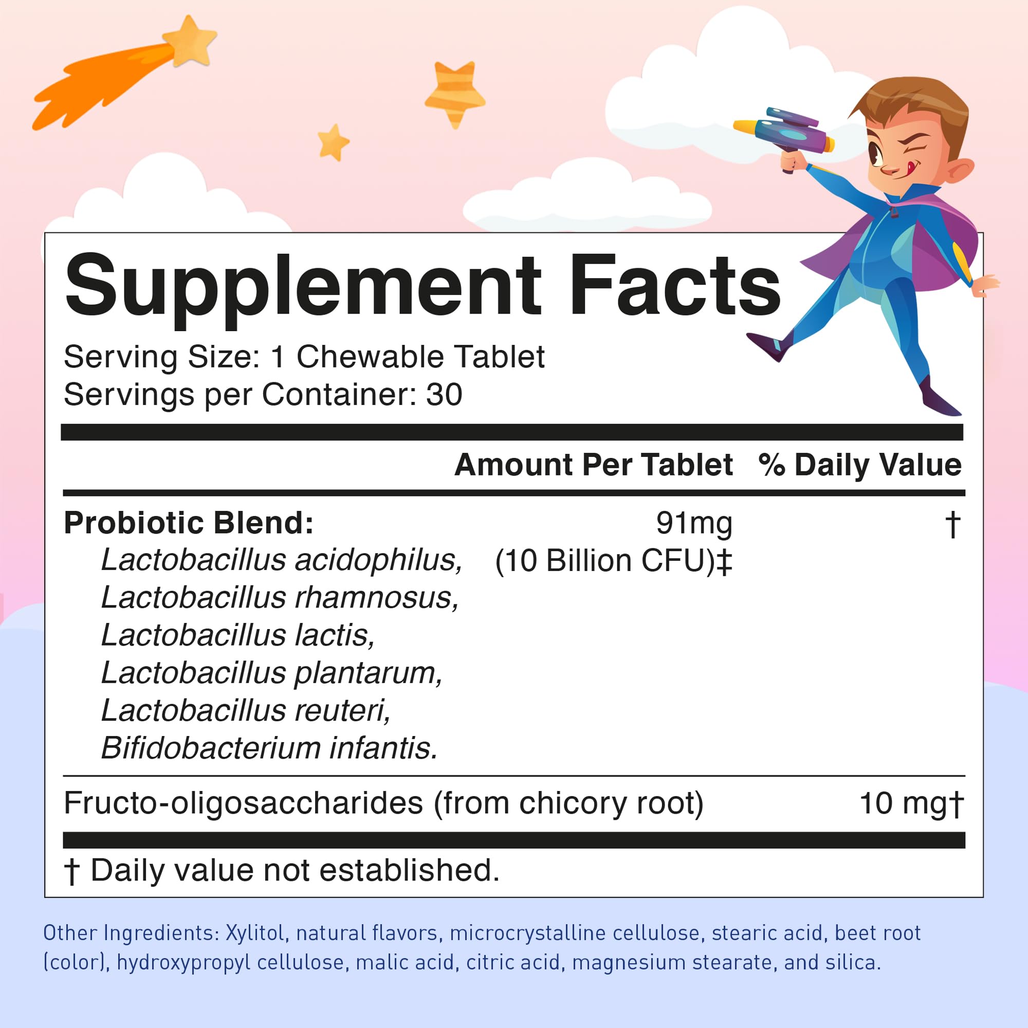 LOVEBUG Probiotics for Kids – Probiotic Chewables with Prebiotic Fiber for Age 4+,Daily Children's Gut Health & Digestive Support Supplement, Sugar-Free Berry Flavor, 30 Count