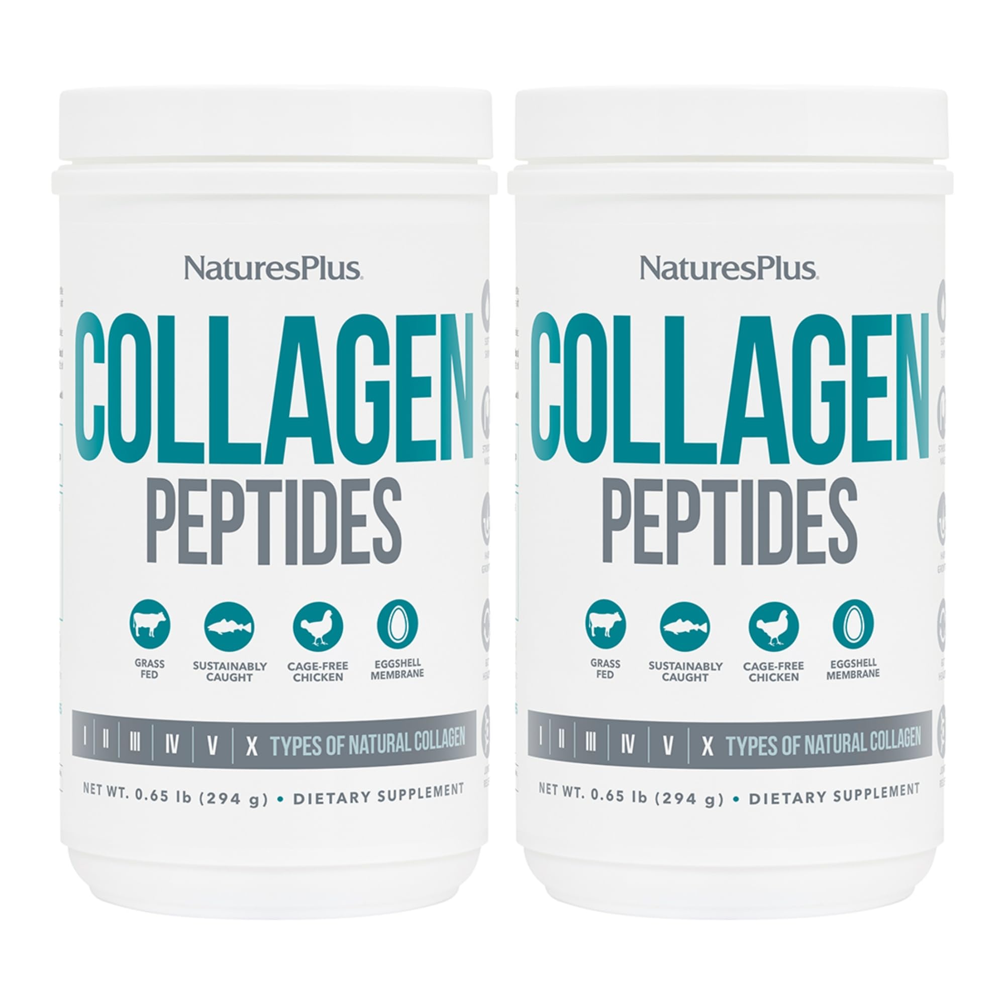 NaturesPlus Collagen Peptides - 0.65 lbs Powder, Pack of 2 - Hair, Skin, Nail & Joint Health, Immune System Support - Non-GMO, Gluten Free - Up to 56 Total Servings