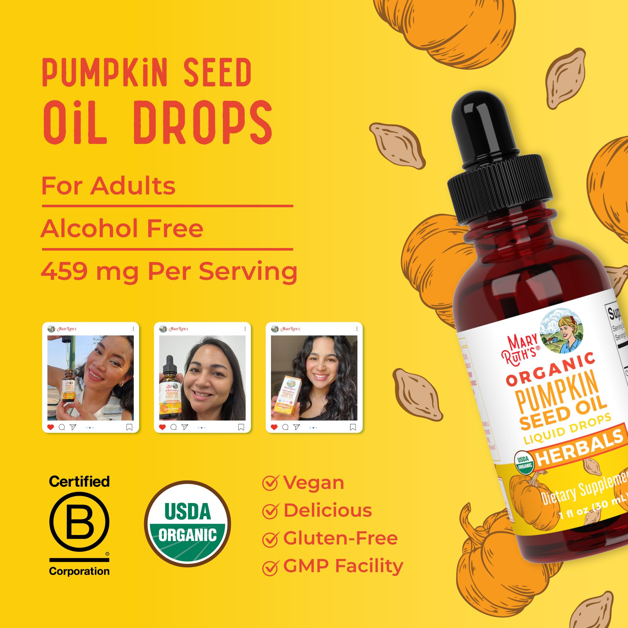 MaryRuth Organics Pumpkin Seed Oil Cold Pressed | 2 Month Supply | USDA Organic Pumpkin Seed Liquid Drops for Men and Women | Urinary Health in Men | Sugar Free | Vegan | Non-GMO | 60 Servings