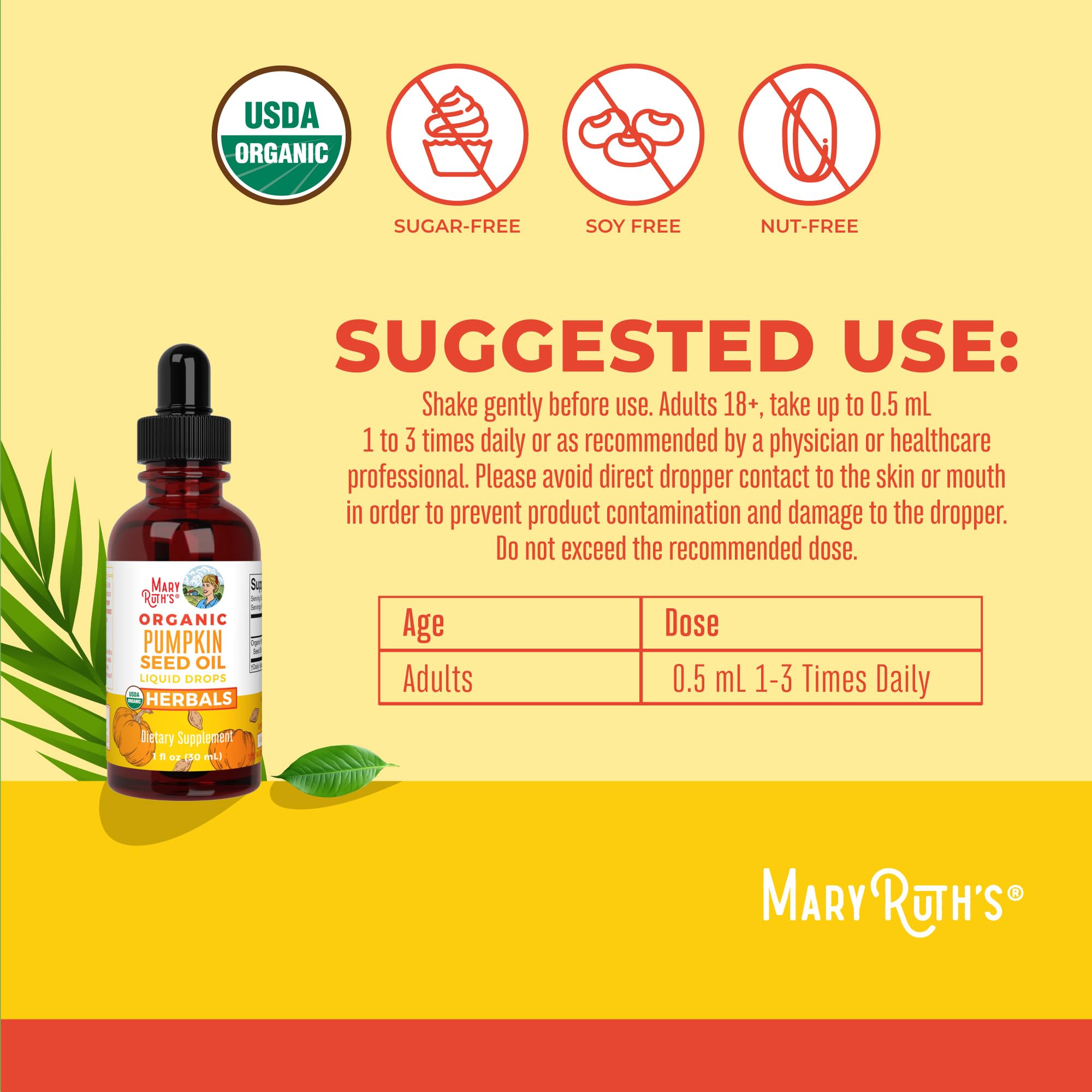 MaryRuth Organics Pumpkin Seed Oil Cold Pressed | 2 Month Supply | USDA Organic Pumpkin Seed Liquid Drops for Men and Women | Urinary Health in Men | Sugar Free | Vegan | Non-GMO | 60 Servings