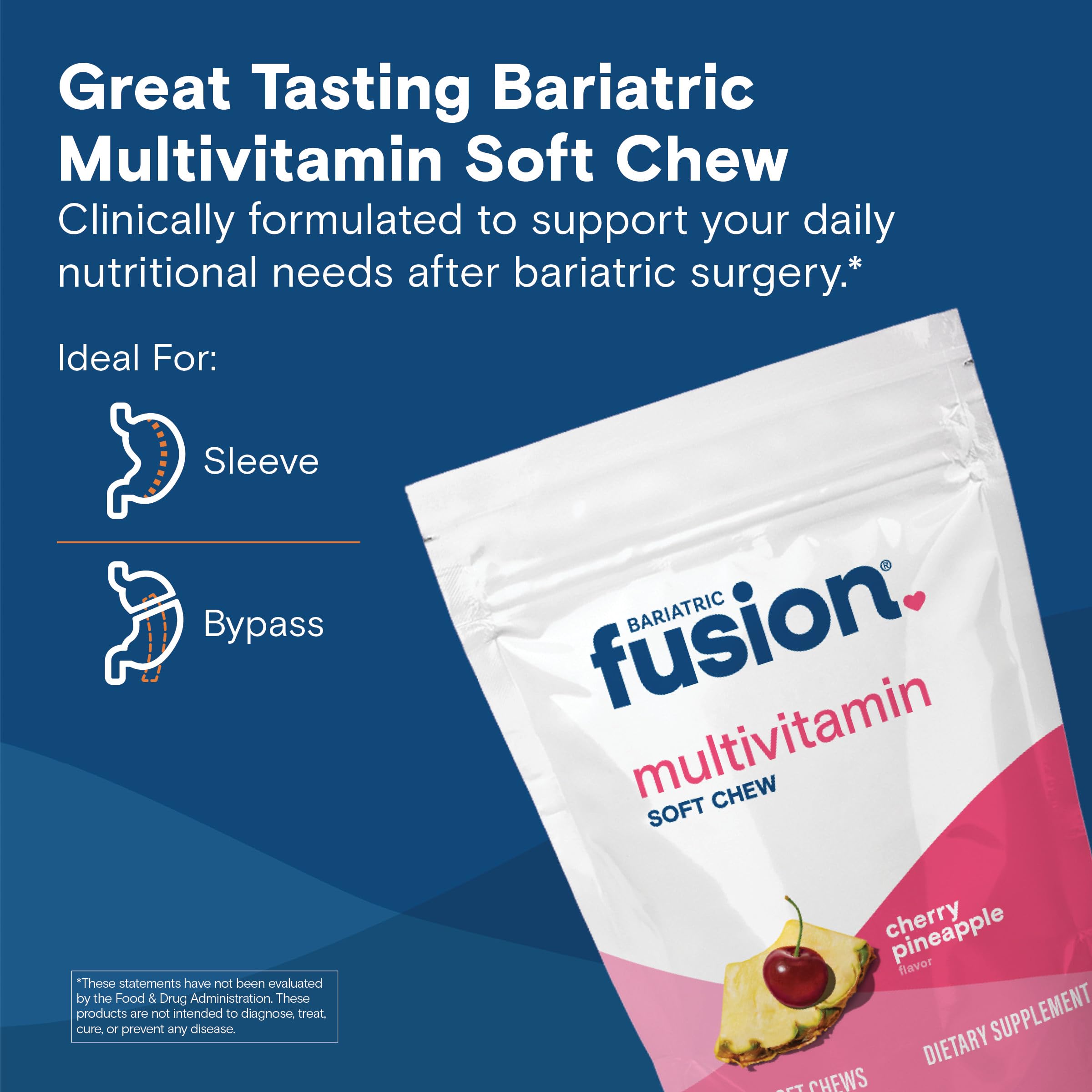 Bariatric Fusion Bariatric Multivitamin Chewable Soft Chew | Cherry Pineapple Flavor | Chewy Vitamins for Post Bariatric Surgery Patients | 60 Count | 1 Month Supply