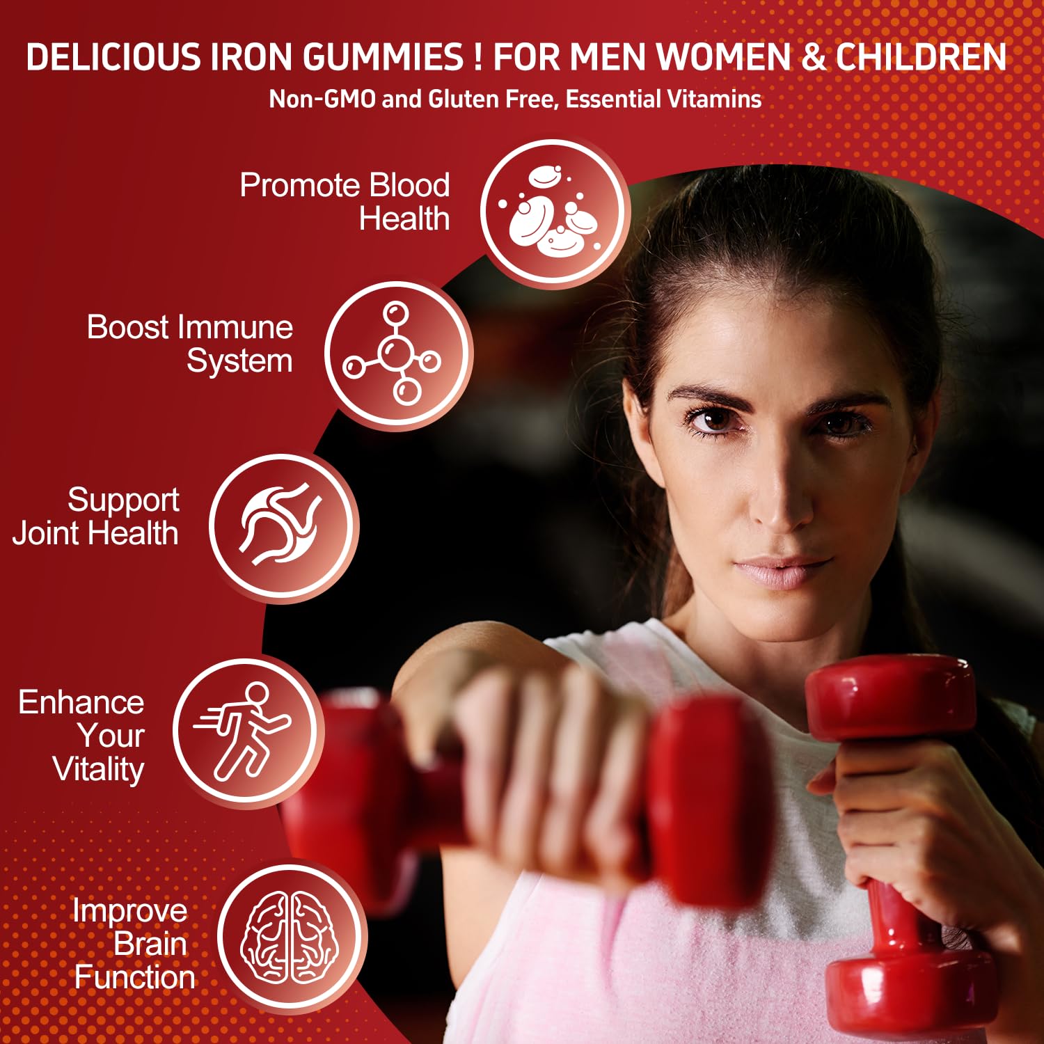 ZHPHK Iron Supplement Gummies for Women, Men & Kids, 65mg Iron & 250mg Vitamin C per Serving - Healthy Blood, Energy & Immune Support Iron Vitamin Gummy with Folate, 2 Pack