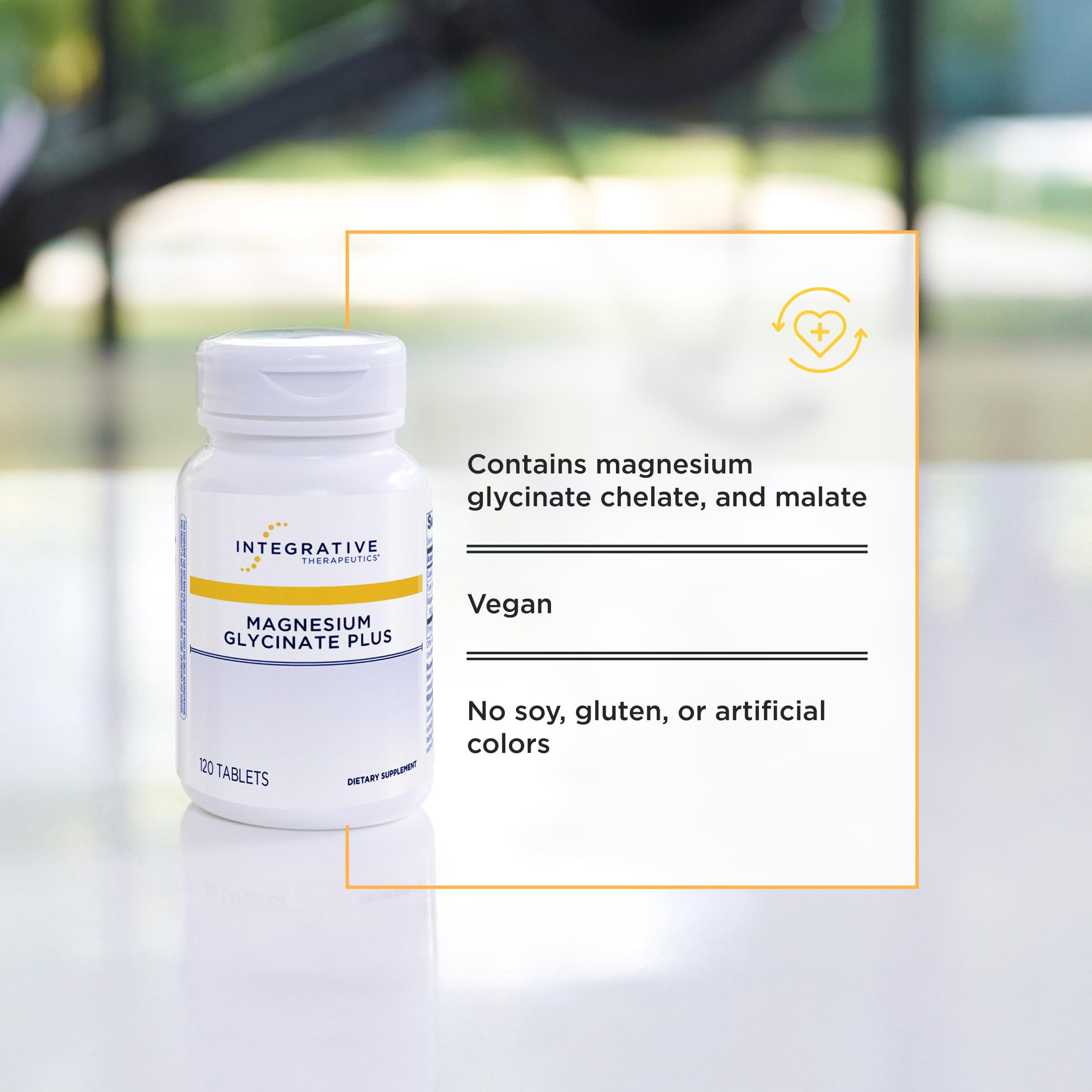 Integrative Therapeutics Magnesium Glycinate Plus - Brain Function Support Supplement for Adults* - Supports Heart and Muscular Function* - Dairy-Free & Gluten-Free - 120 Count (60 Servings)