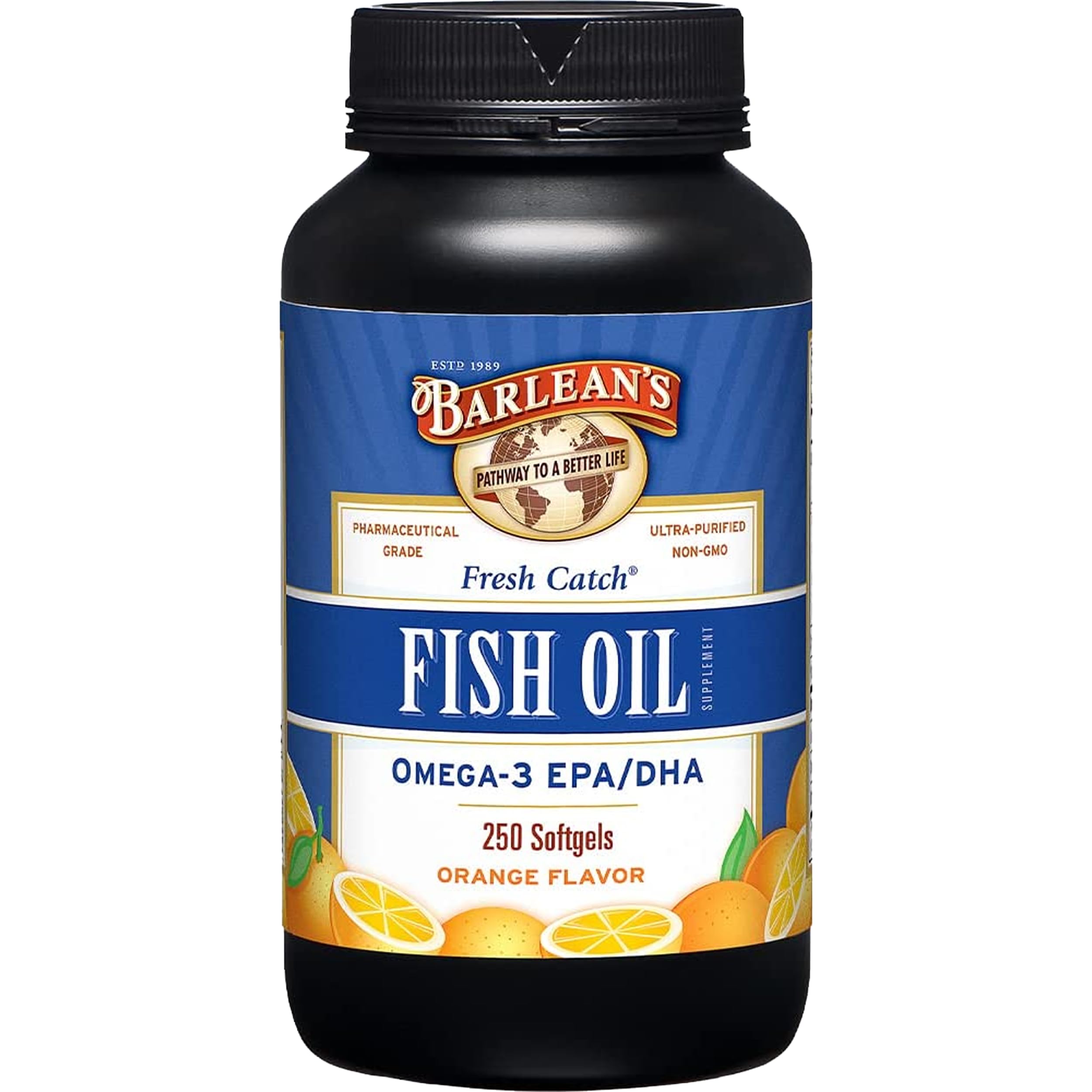 Barlean's Omega 3 Fish Oil Supplements, 600mg Fish Oil Pills with EPA & DHA, Softgels for Joint, Brain, & Heart Health, Orange Flavored, 250 Count