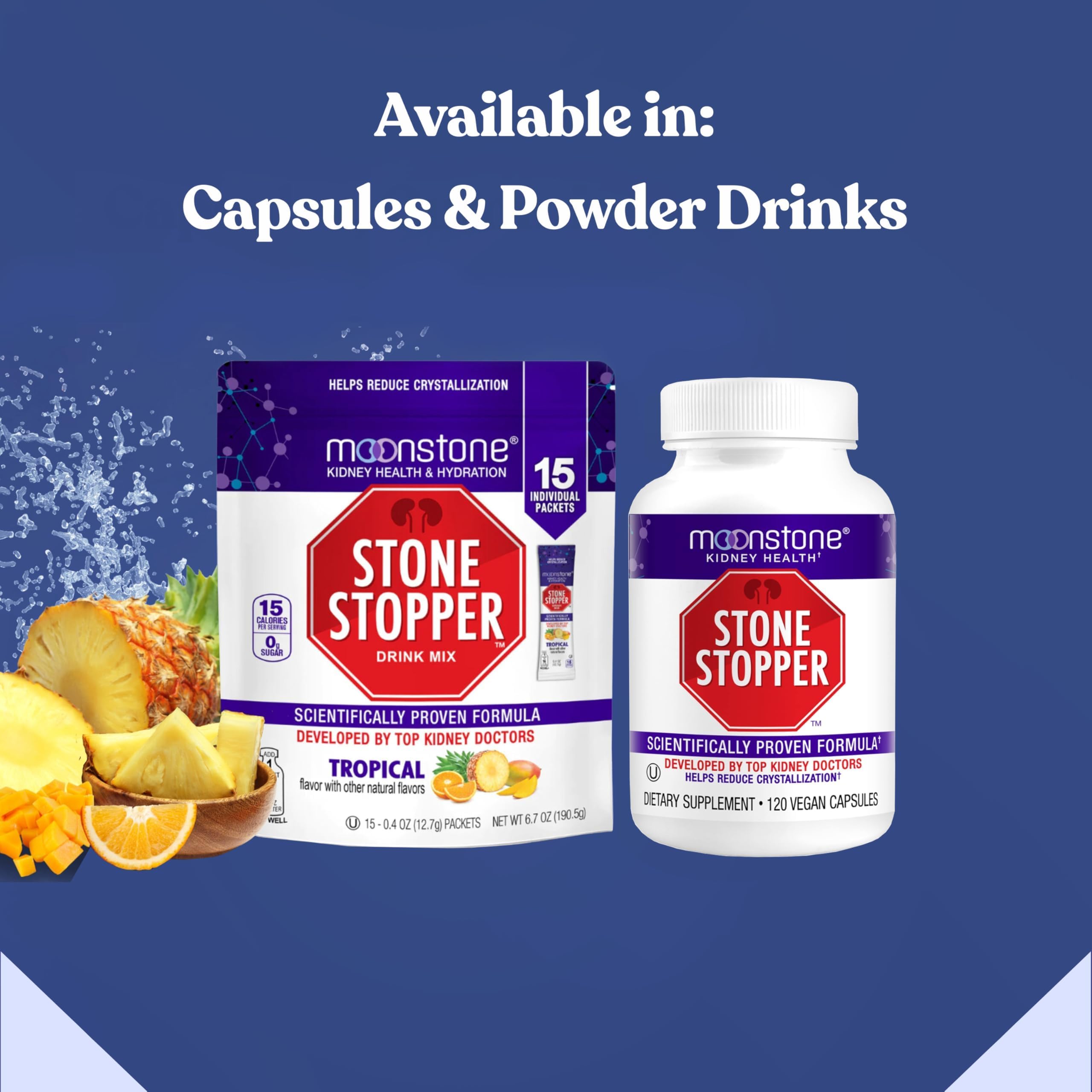 Moonstone Stone Stopper Capsules, Kidney Stone Prevention, Calcium Oxalate Protector, Alkali Citrate Support Supplement, Developed by Urologists to Support Kidney Health, 30 Day Supply (120 Count)