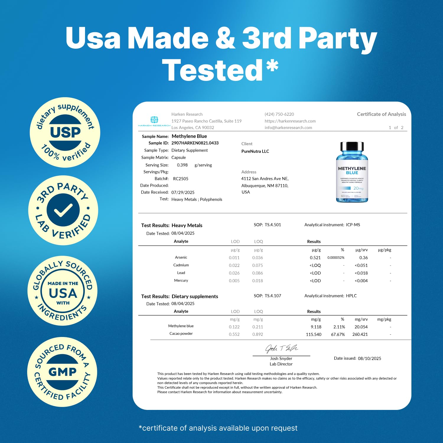 Ultimate Methylene Blue Pharmaceutical Grade 20mg (USP) Methylene Blue Capsules for Humans | Memory Supplement and Brain Booster Supplement | Focus Fuel and Memory Vitamins Energy Pills | 60 Servings