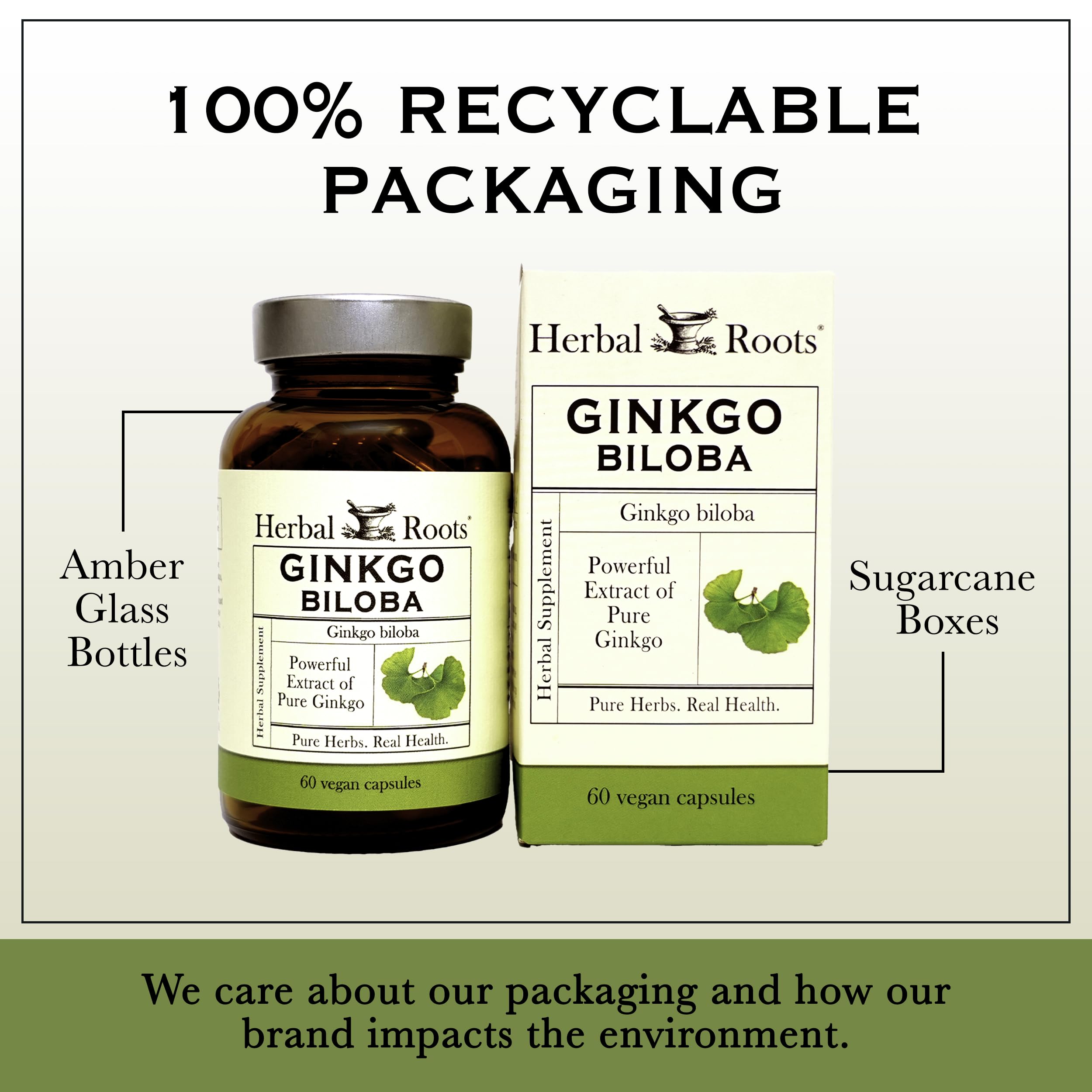 Herbal Roots Organic Ginkgo Biloba Made with Pure Organic Ginkgo Leaf and Extract - 60 Vegan Capsules