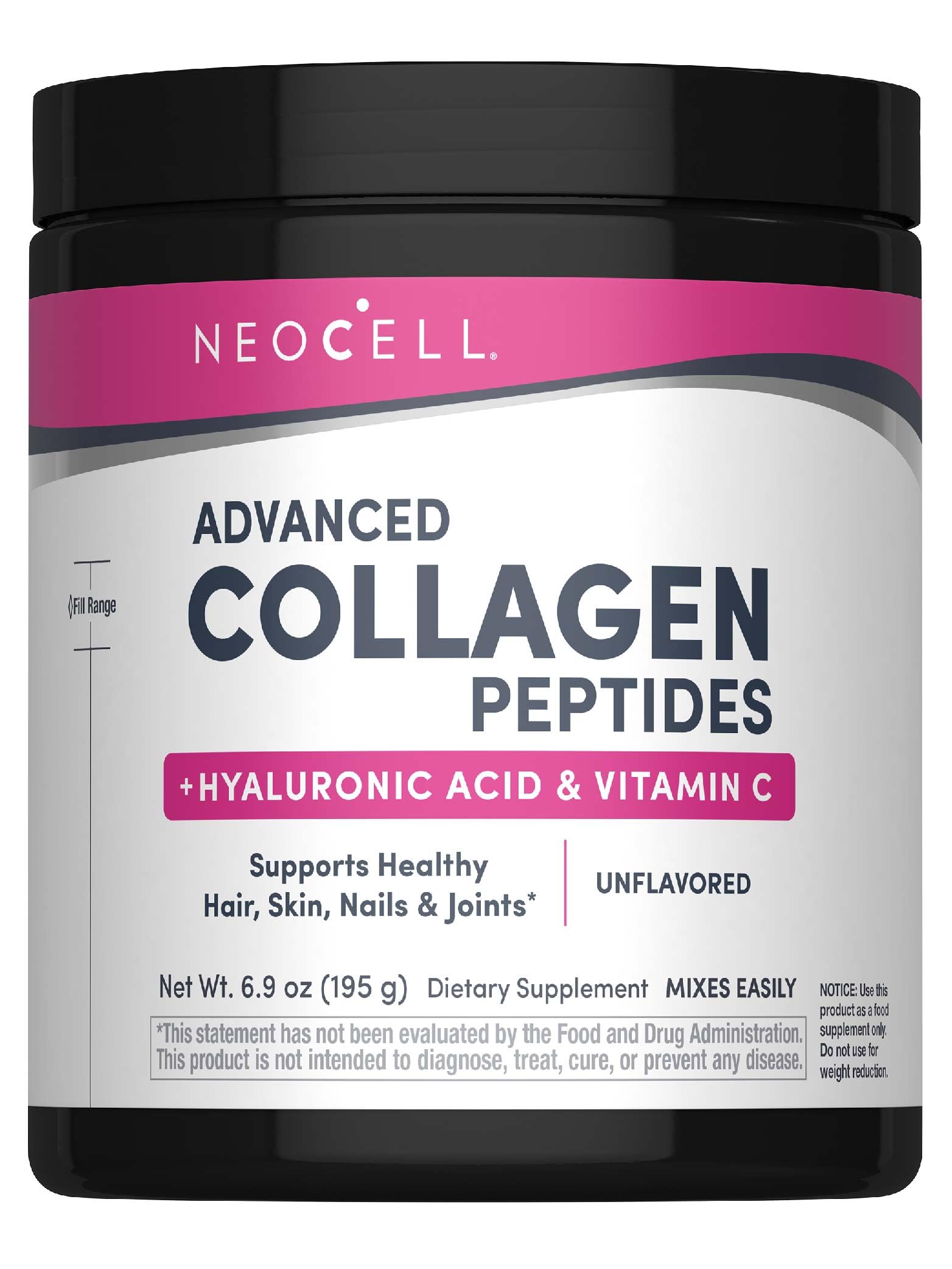 NeoCell Collagen Peptides Powder | 6.9 oz | Unflavored Supplement | with Vitamin C and Hyaluronic Acid | Advanced Formula | Hair, Skin, & Nails | for Women and Men