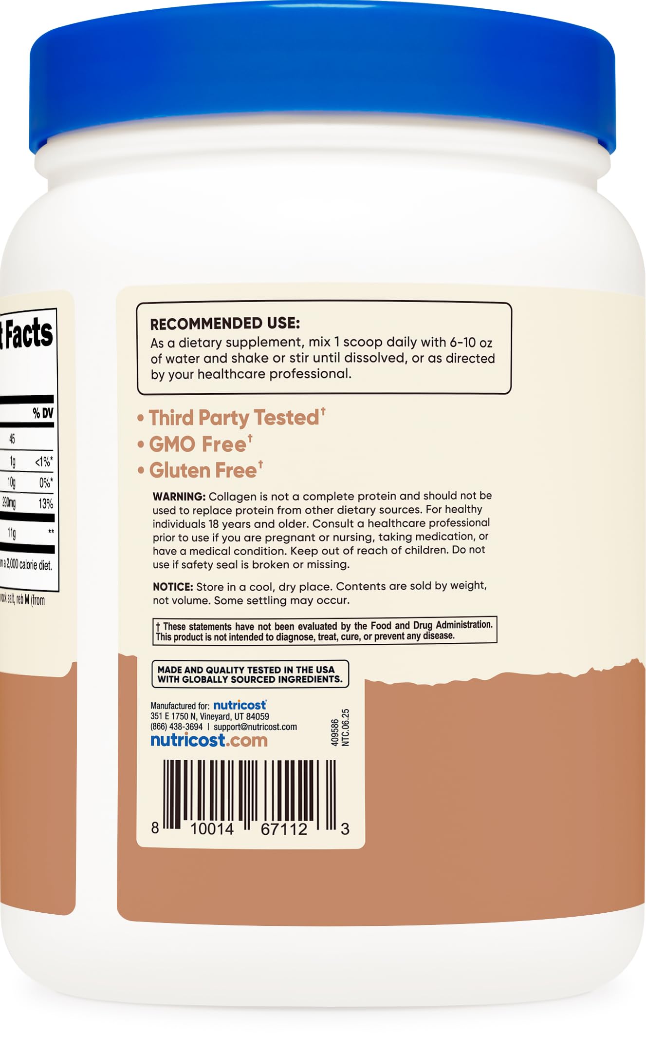 Nutricost Collagen Peptides Powder 1LB (454 G) (Salted Caramel) - Grass Fed Bovine Collagen Hydrolysate