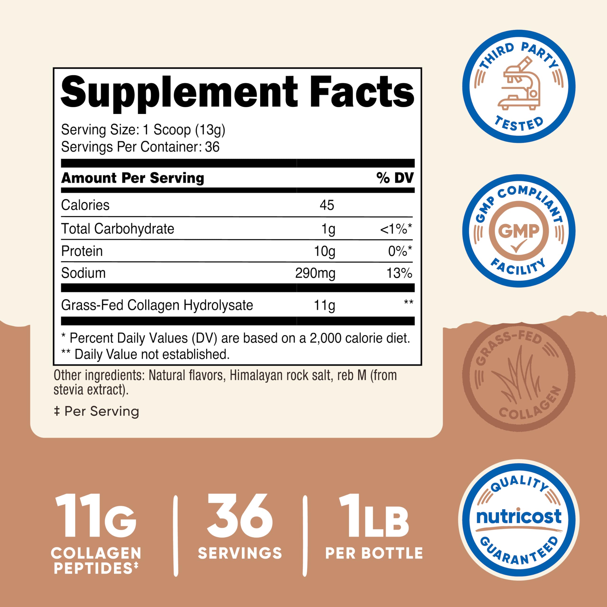 Nutricost Collagen Peptides Powder 1LB (454 G) (Salted Caramel) - Grass Fed Bovine Collagen Hydrolysate