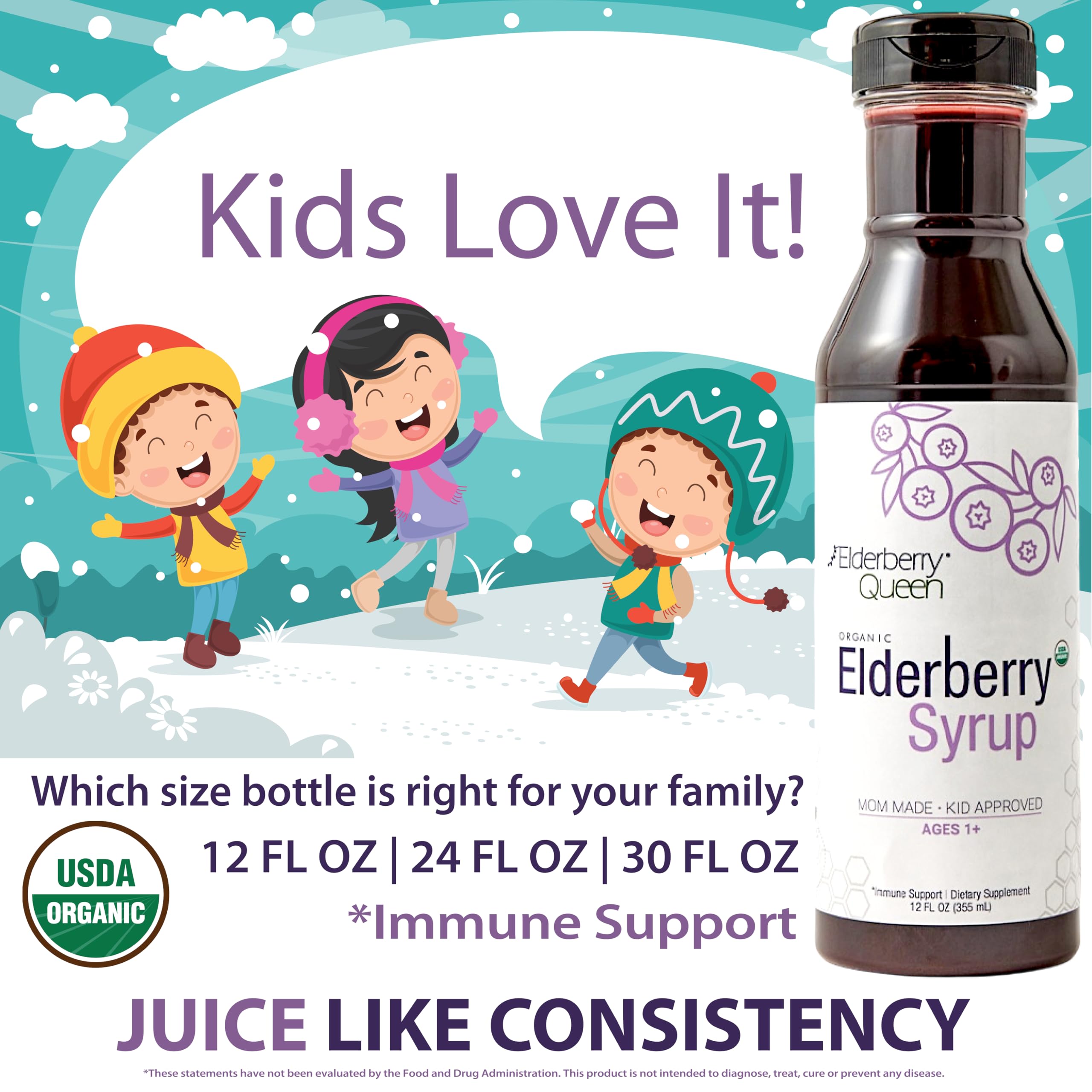 Elderberry Queen Organic Elderberry Syrup 30 Fl Oz - Immune Support Formula with Sambucus Black Elderberry & Aronia Berry - Pure Natural Certified Organic Elderberry Syrup for Kids and Adults