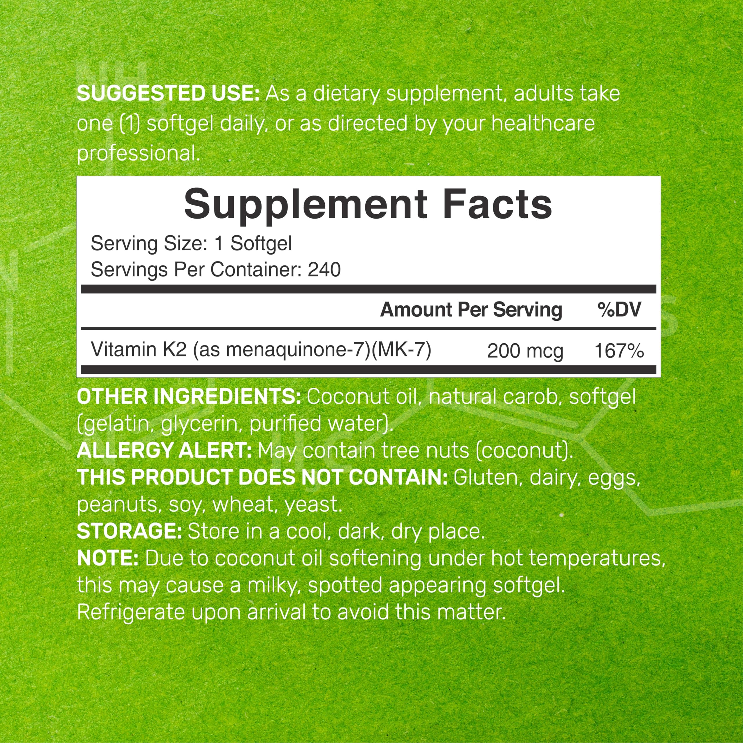 DEAL SUPPLEMENT Vitamin K2 MK-7 200mcg Per Serving, 240 Coconut Oil Softgels | Easily Absorbed Menaquinone-7 Form | Bone, Joint, & Immune Support – Non-GMO