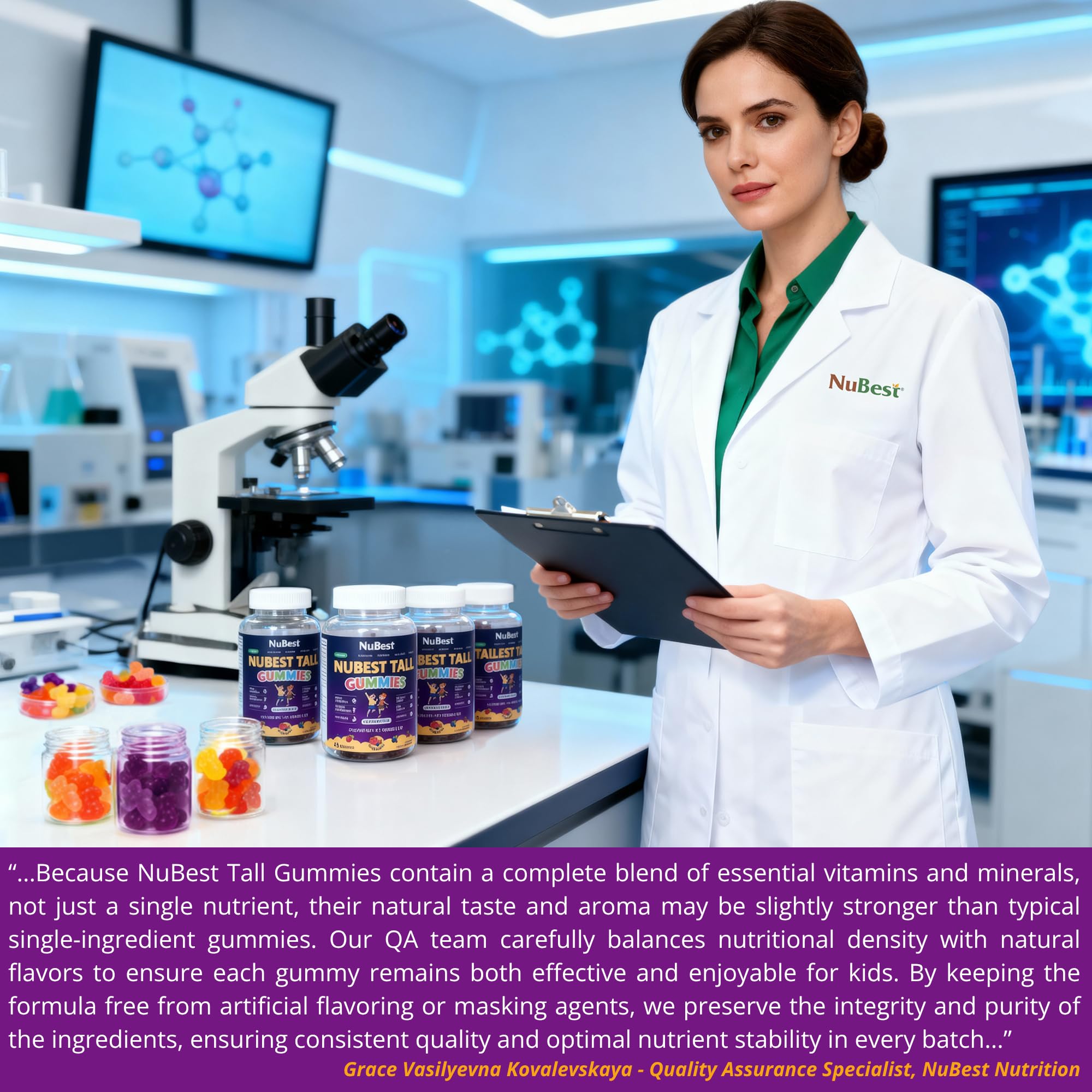 NuBest Tall Gummies for Kids Age 2+ & Teens | Bone Strength, Immunity, Digestive Health with Calcium, Vitamin D3, K2, B Complex, Magnesium, Zinc | 20+ Vitamins Berries Gummies, No Added Sugar