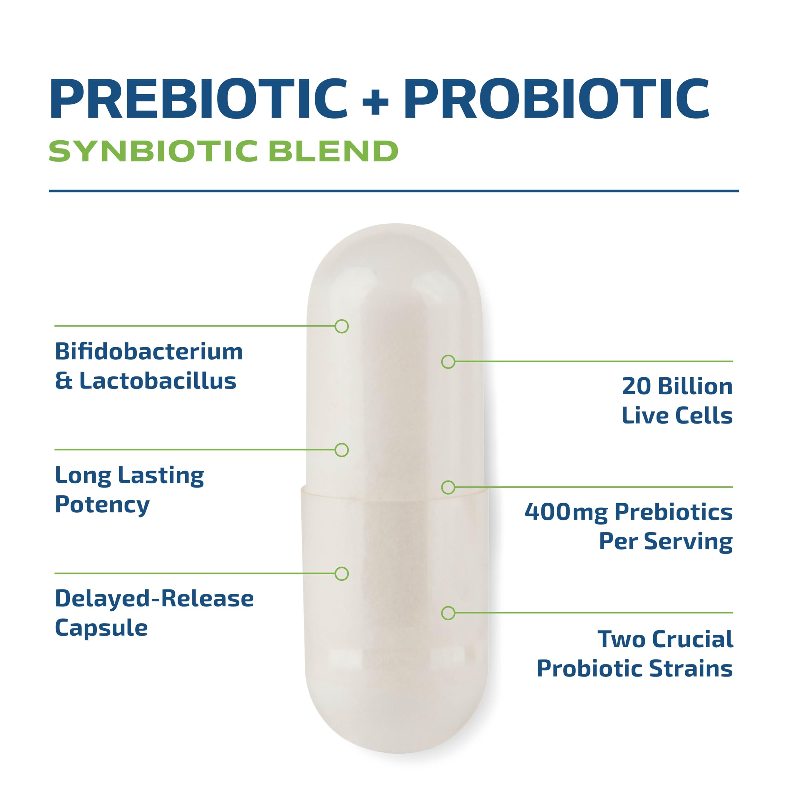 Prebiotics and Probiotics for Women & Men | Pre and Probiotics for Gut Health & Bloating Relief | Synbiotic with 20 Billion CFU Lactobacillus & Bifidobacterium | Shelf-Stable | Vegetarian | 60 Ct.