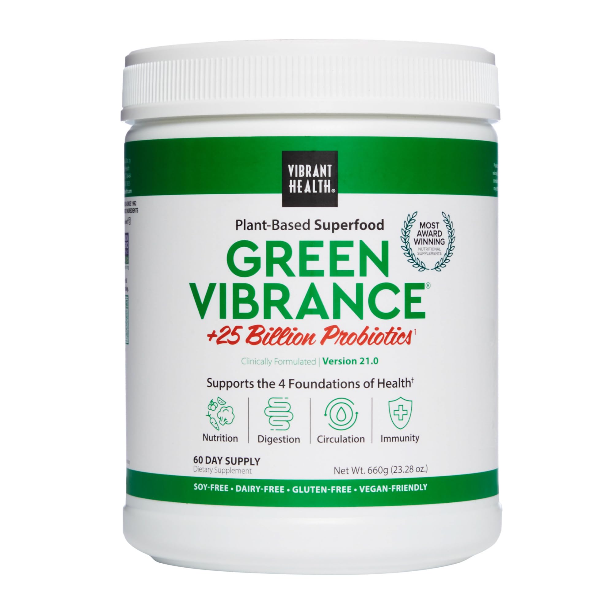 Vibrant Health, Green Vibrance, Vegan Superfood Powder, Boost Energy, 60 Servings