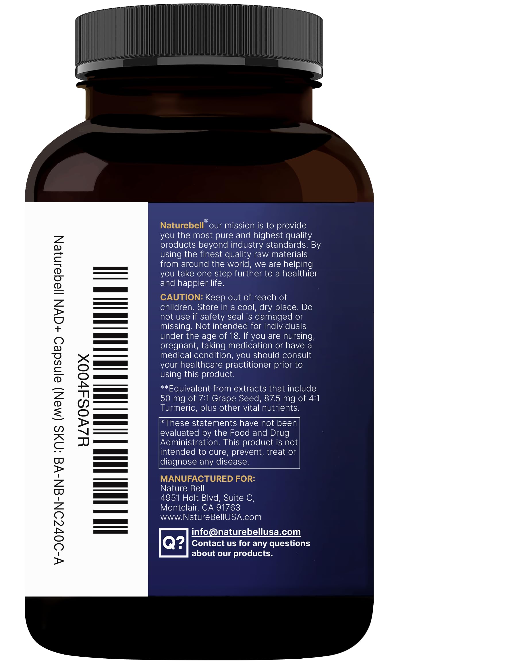NatureBell NAD+ Complex 1,500mg Per Serving, 240 Veggie Capsules | NMN Supplement Alternative | NAD Plus Resveratrol, Hyaluronic Acid, Quercetin, Fisetin, Collagen, & More – Non-GMO