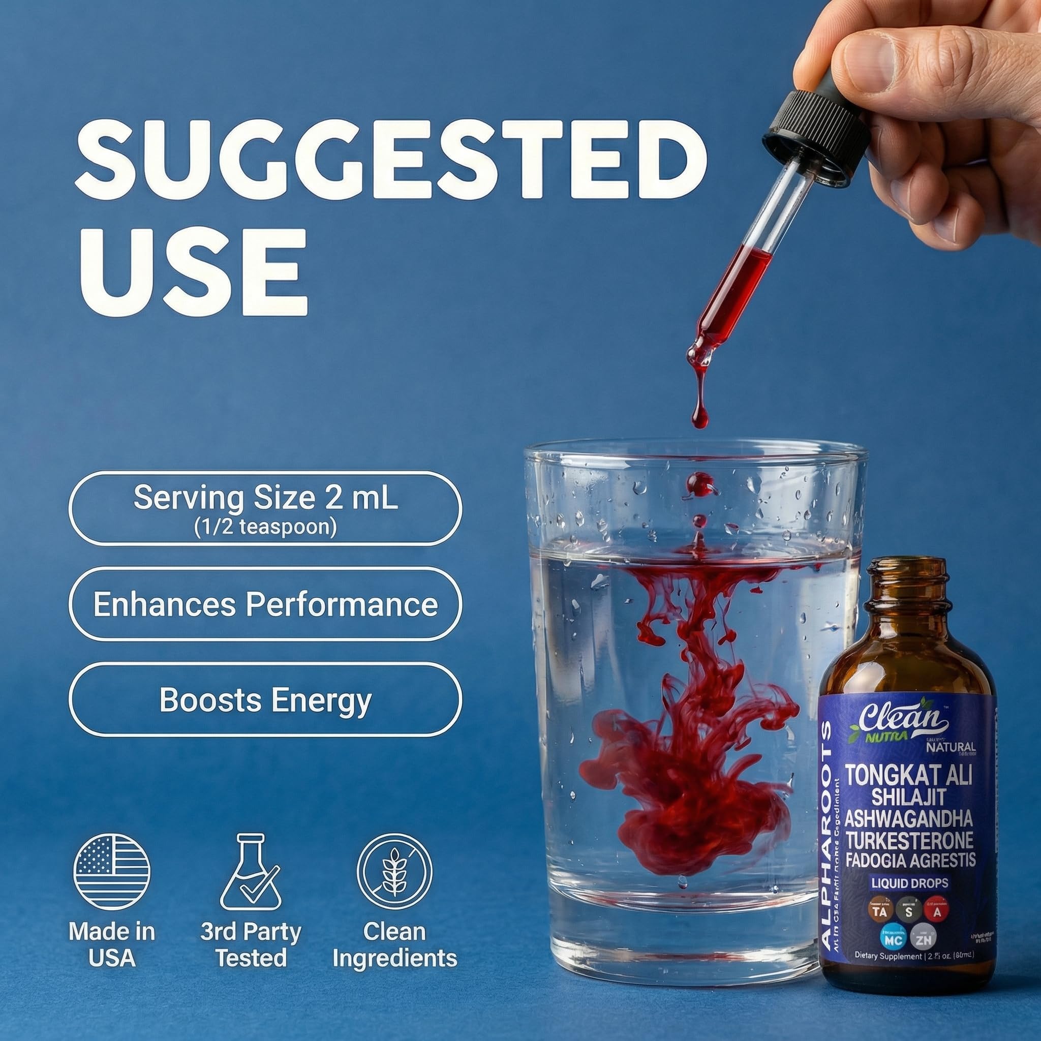 Tongkat Ali Liquid Drops Shilajit, Ashwagandha, Turkesterone, Fadogia Agrestis, Magnesium, Irish Sea Moss, and Zinc Herbal Supplement by Clean Nutra