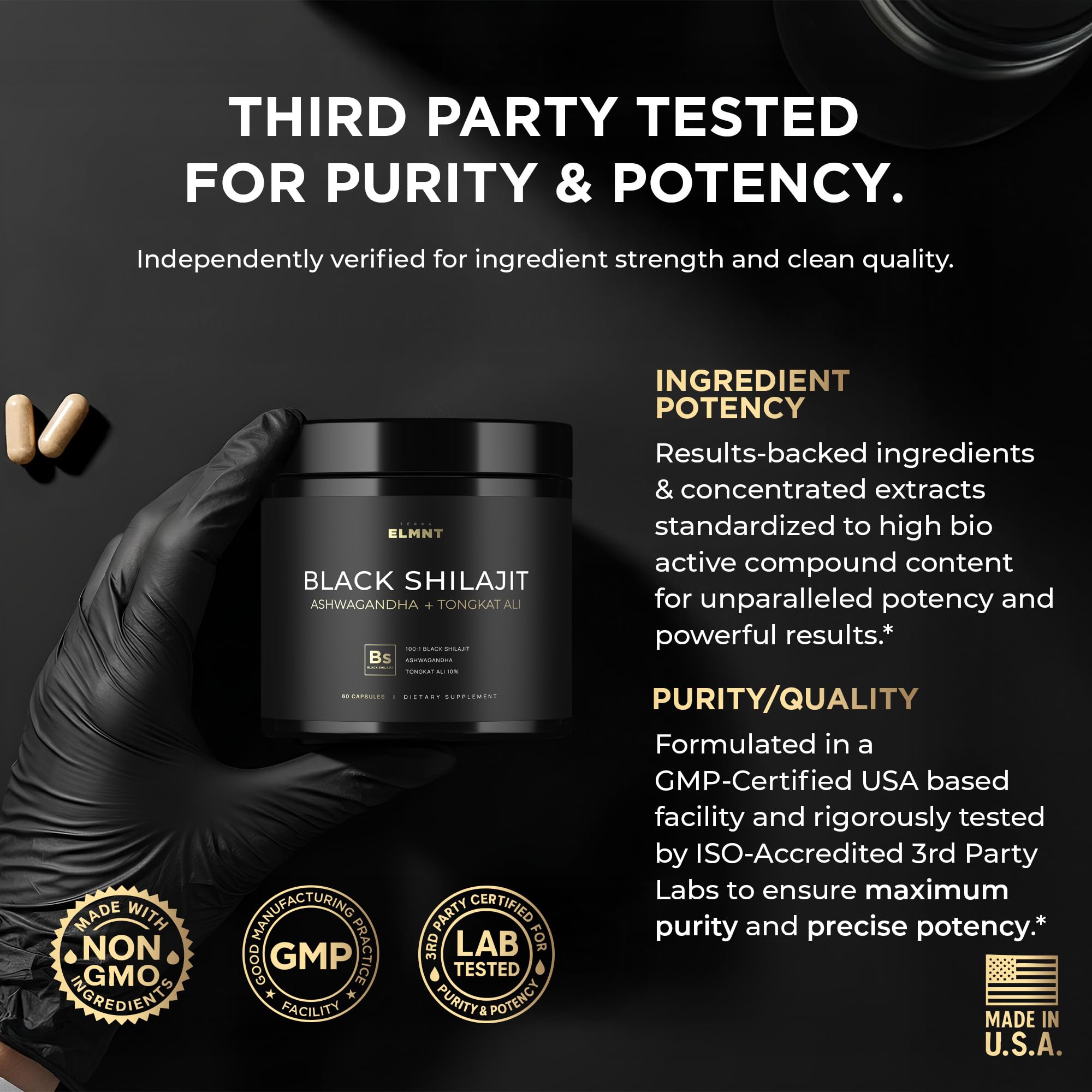 103,800mg Black Shilajit for Men 100x Strength w. Ashwagandha & Tongkat Ali 10% Extract - Ultra Pure Himalayan Shilajit Capsules 60% Fulvic Acid - Male Enhancing Supplement Energy & Stamina Booster