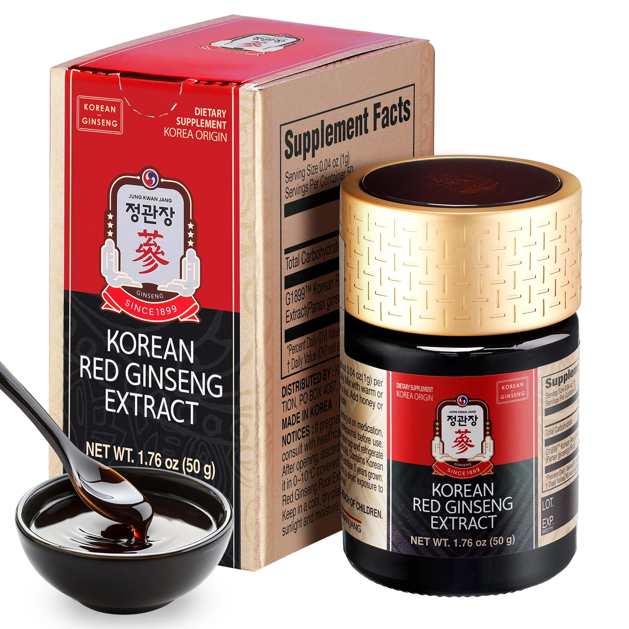 JUNG KWAN JANG Korean Red Panax Ginseng Concentrated Extract 50g - Korean Ginseng Roots, Boosts Immune System, Energy, Stamina, Healing/Recovery, Focus/Fatigue