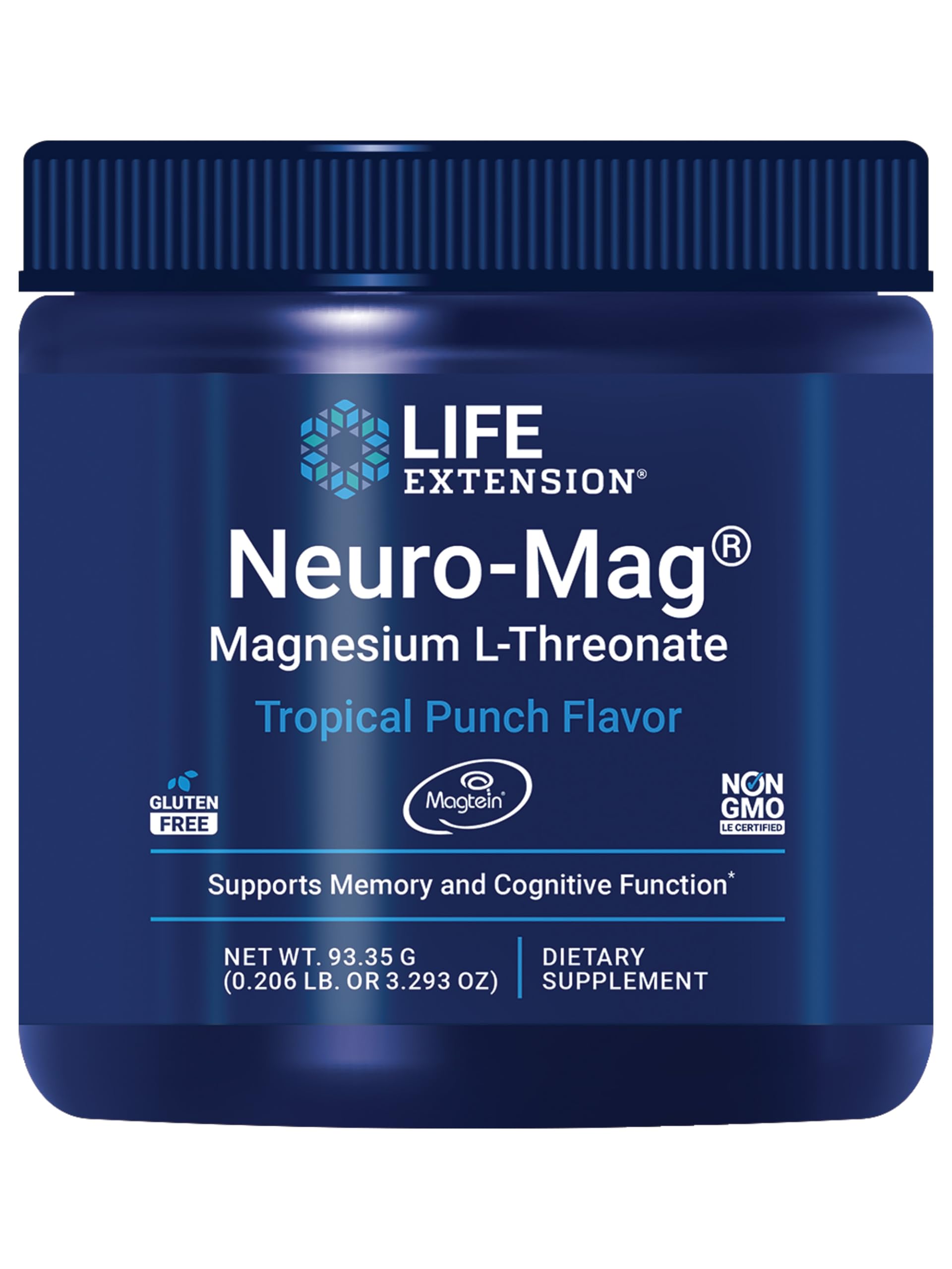Life Extension Neuro-Mag Magnesium L-Threonate Powder (Tropical Punch) - Ultra-Absorbable Magnesium - Supports Memory, Focus, Cognitive Function & Mood - Gluten free, Non-GMO, Vegetarian (30 Servings)
