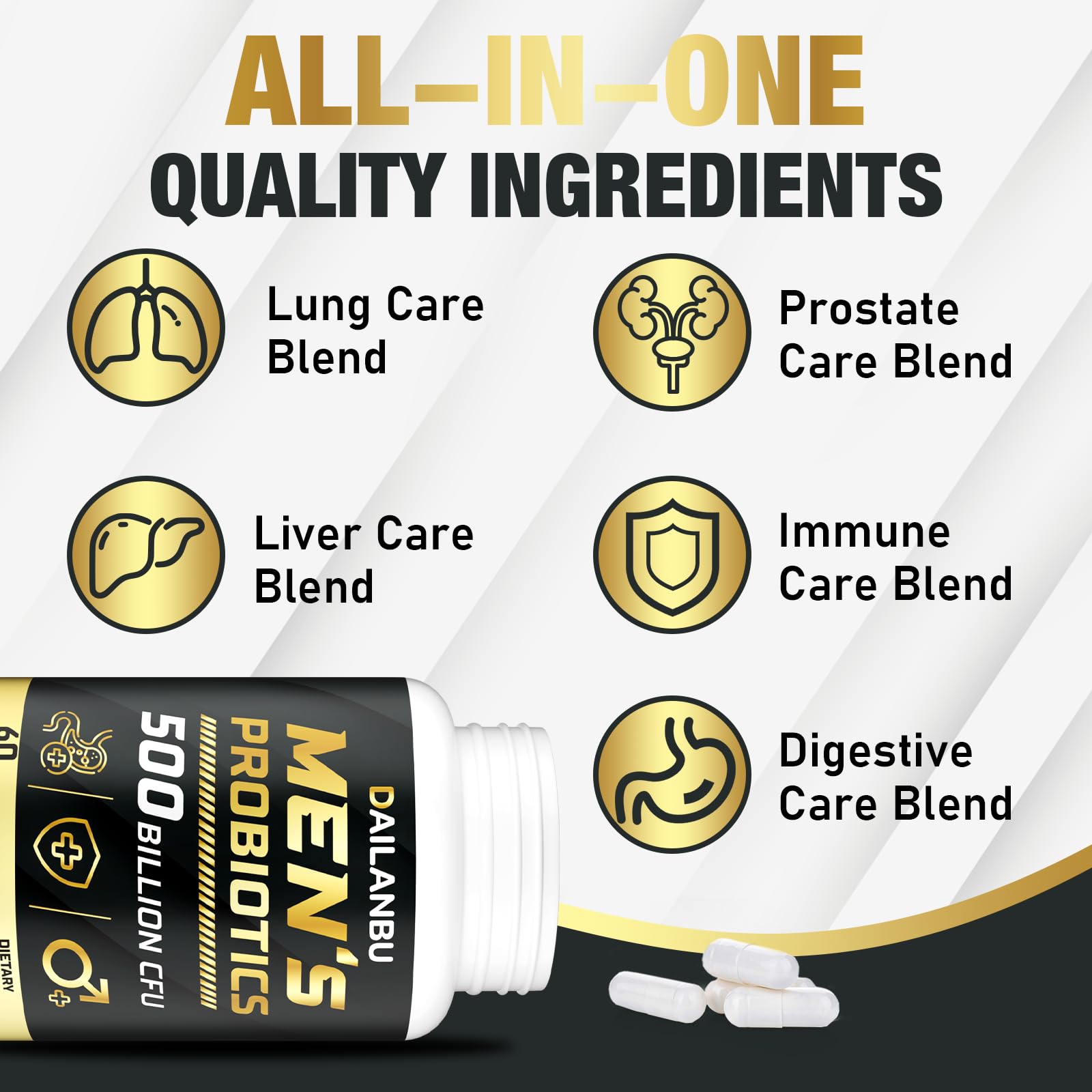 Probiotics for Men 500 Billion CFU, 16 IN 1 Advanced Mens Probiotics for Digestive Health, lmmune & Metabolism, Prostate & Urinary, Gut Health - Men's Probiotic with Turmeric, Cranberry, Goji, 60 Caps