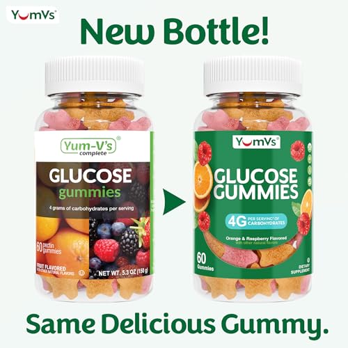 YUM-V'S Glucose Gummies – Fast Acting Glucose Chewable Gummies – Great Tasting – Gluten Free, Vegan, Non-GMO – Orange & Berry Natural Flavor – 60 Chewable Gummy for Adults & Kids (Pack of 2)