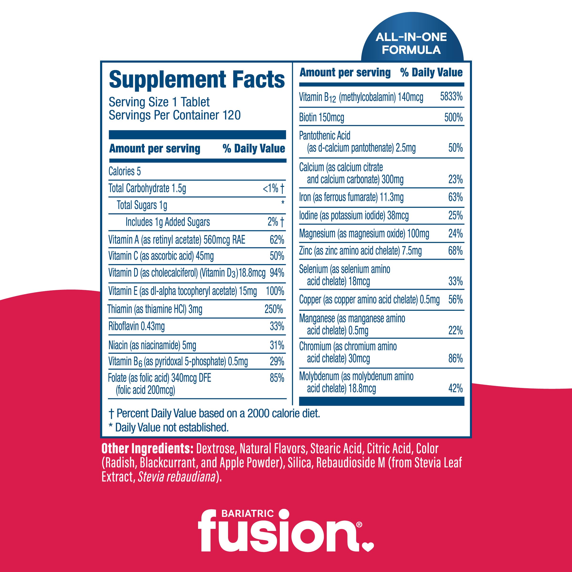 Bariatric Fusion Bariatric Multivitamin with Iron Complete Chewable | Strawberry | Post Bariatric Vitamins for Gastric Bypass and Sleeve Gastrectomy | One Month Supply