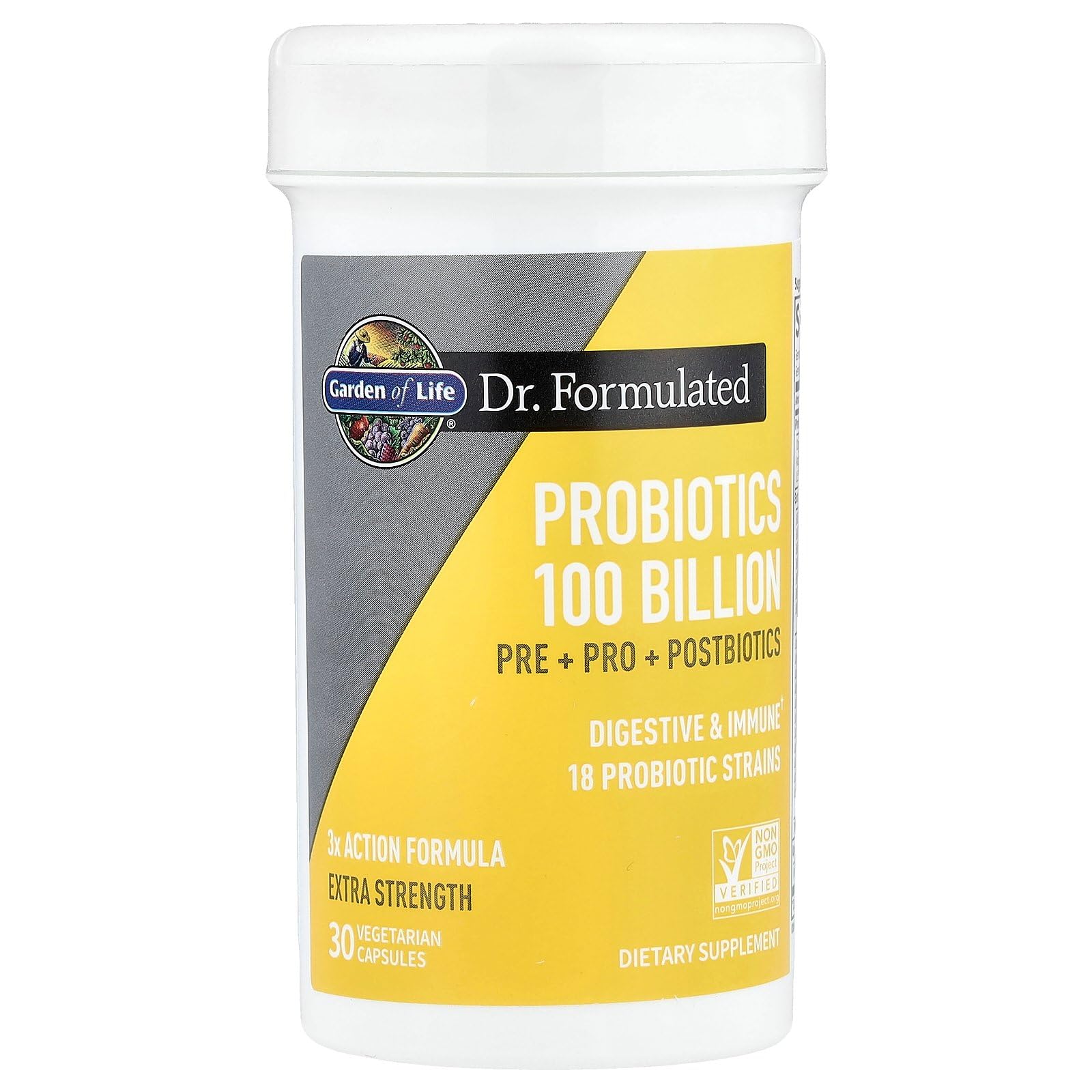Garden of Life Dr. Formulated Pre, Post & Probiotics 100 Billion CFU Once Daily 3-in-1 Complete Probiotics, Prebiotics & Postbiotics Supplement for Women and Men – Extra Strength, 30 Day Supply