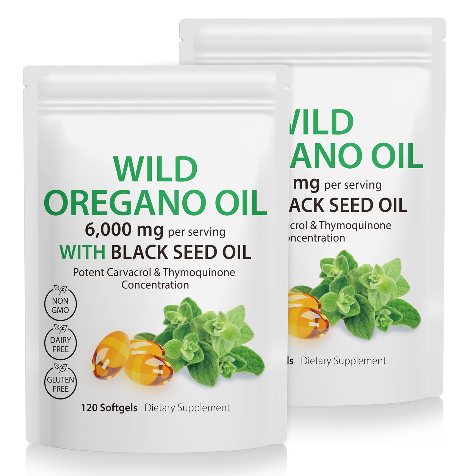 Tooffi Oil of Oregano Capsules - 2 in 1 6000mg Oil of Oregano with Black Seed Oil 200mg - Oregano Oil Supplement Capsules - Digestive Support & Antioxidant, Non-GMO Digestive Support (2 Pack)