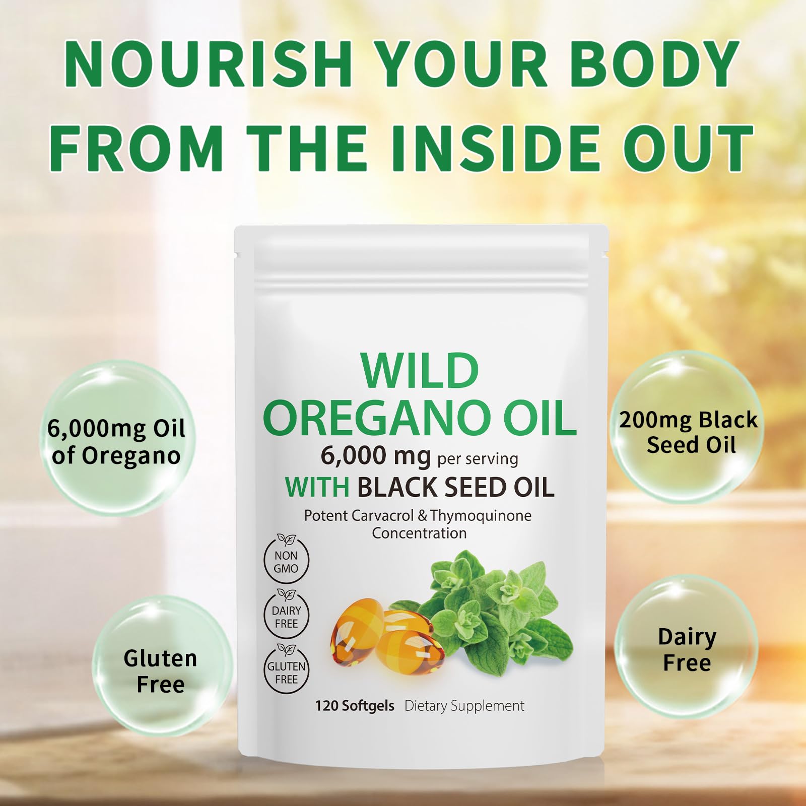 Tooffi Oil of Oregano Capsules - 2 in 1 6000mg Oil of Oregano with Black Seed Oil 200mg - Oregano Oil Supplement Capsules - Digestive Support & Antioxidant, Non-GMO Digestive Support (2 Pack)
