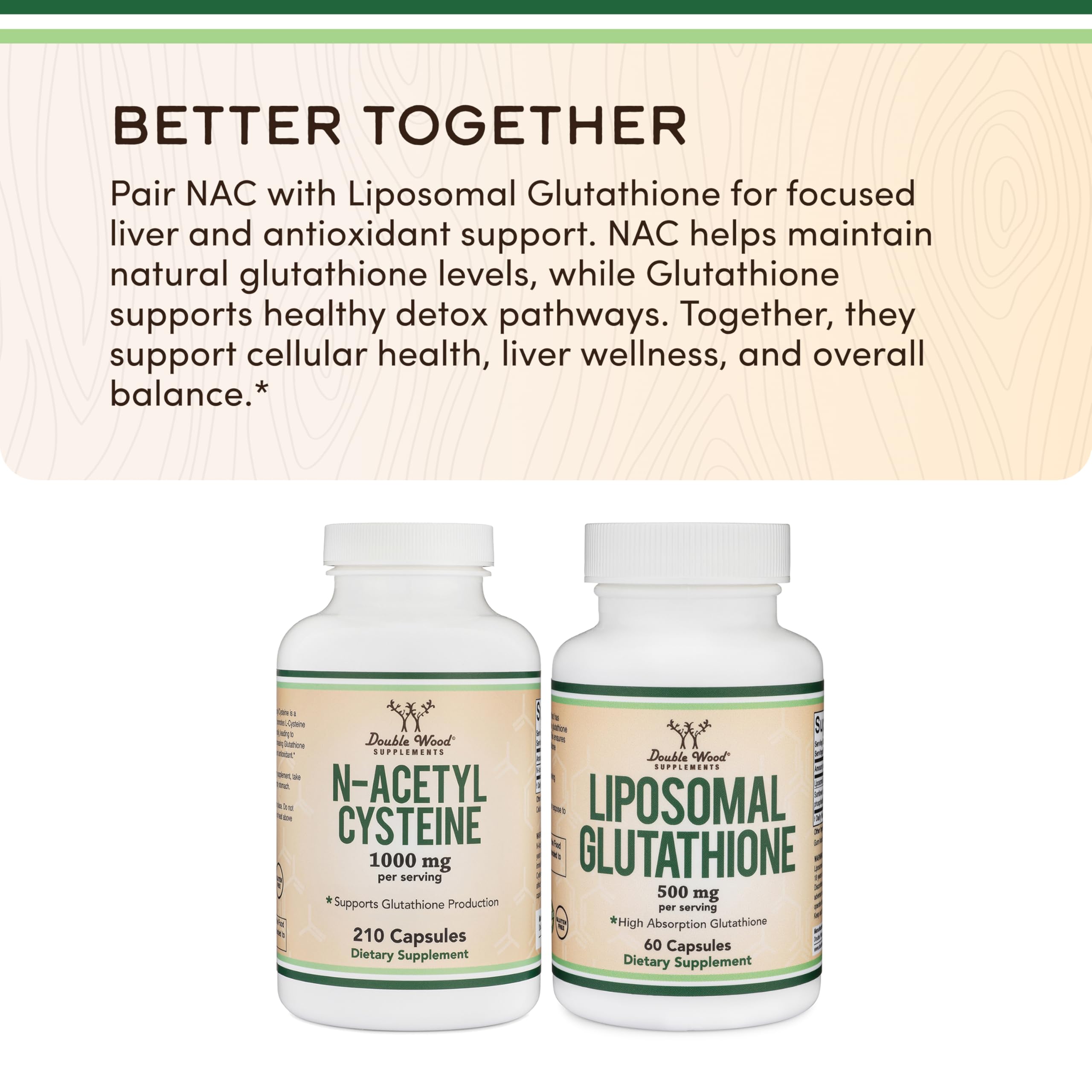 NAC Supplement N-Acetyl Cysteine (1,000mg Per Serving 500mg Per Cap, 210 Capsules) (Third Party Tested) with Odor Masking Technology to Boost Glutathione Levels by Double Wood