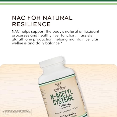 NAC Supplement N-Acetyl Cysteine (1,000mg Per Serving 500mg Per Cap, 210 Capsules) (Third Party Tested) with Odor Masking Technology to Boost Glutathione Levels by Double Wood