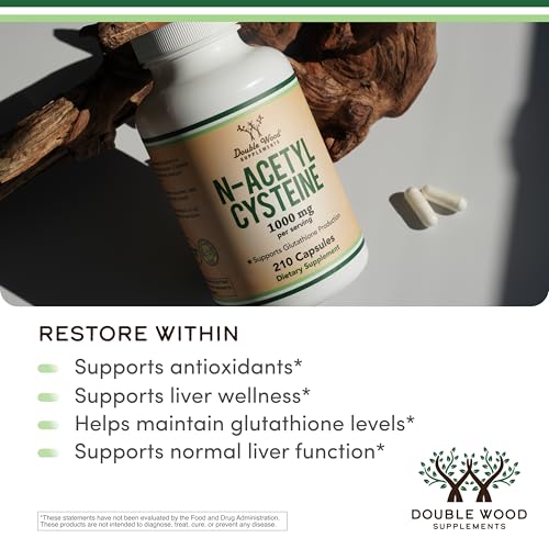 NAC Supplement N-Acetyl Cysteine (1,000mg Per Serving 500mg Per Cap, 210 Capsules) (Third Party Tested) with Odor Masking Technology to Boost Glutathione Levels by Double Wood