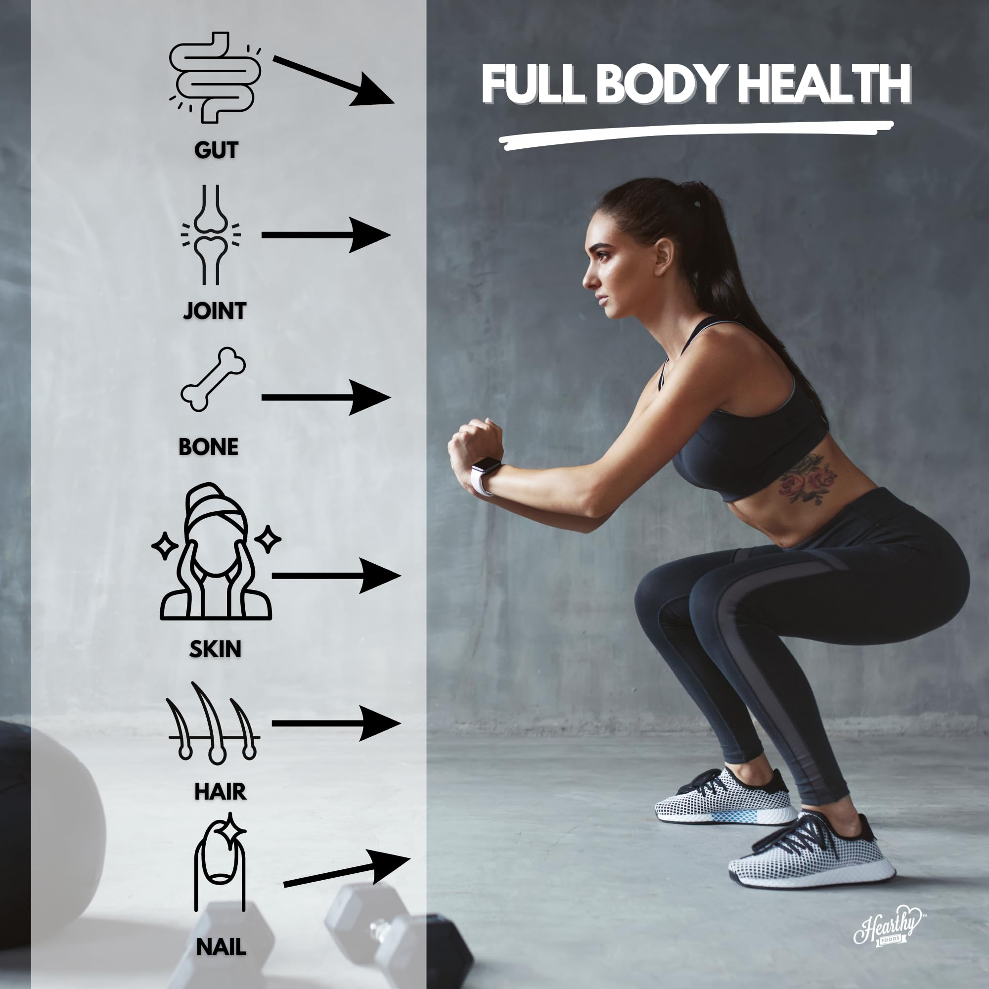 HEARTHY FOODS Collagen Powder - 18g Protein - Pure Halal Collagen Peptides Grass Fed Organic Hydrolyzed Powder | Type I and III Unflavoured Keto Friendly Gluten Free No Sugar Non GMO 16 Oz