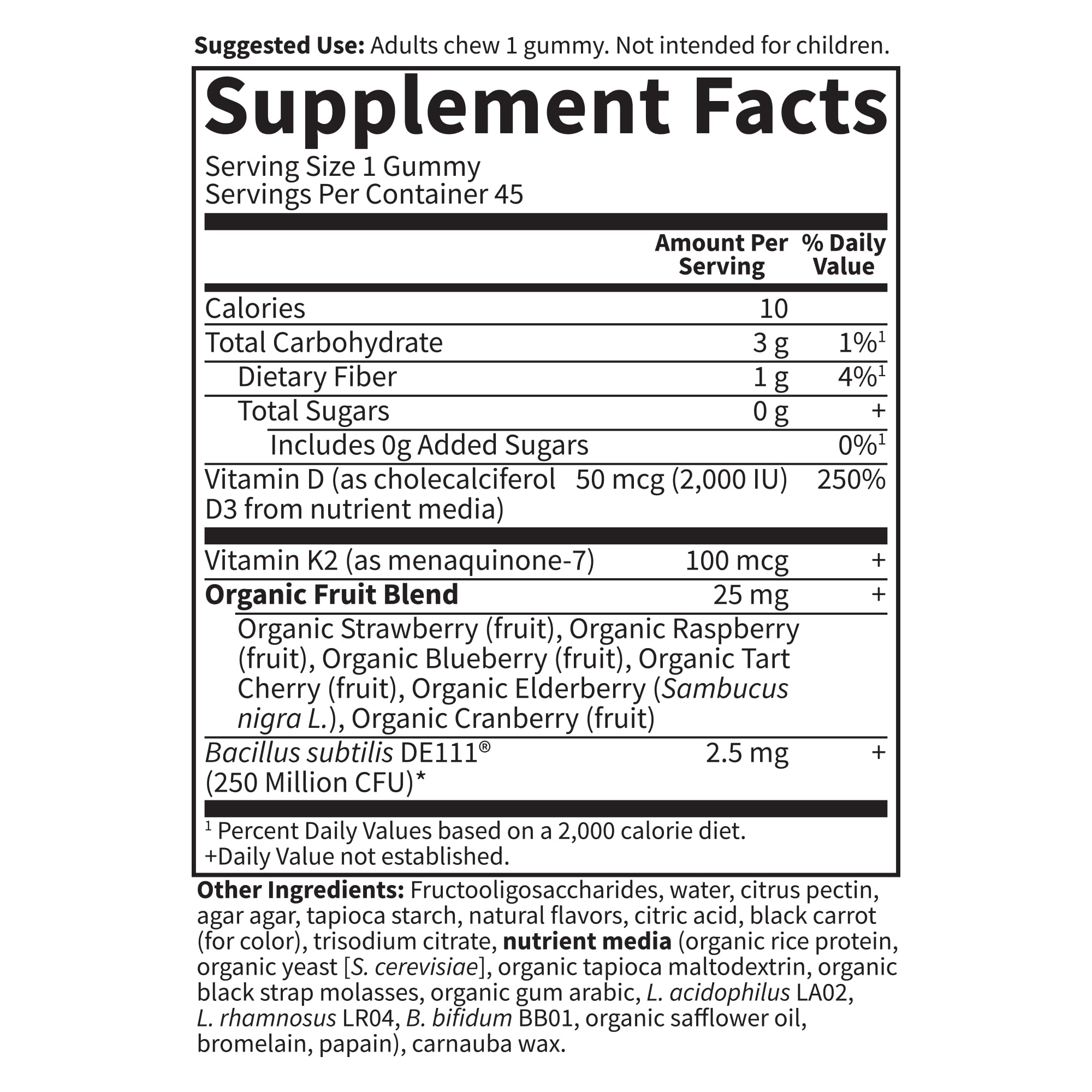 Garden of Life Vitamin Vitamin Code D3 + K2 Gummies with Prebiotics & Probiotics for Digestion, 2000 IU Vitamin D3 + 100 mcg K2 for Bone & Immune Health for Adults, 45 Raspberry Lemon Gummies