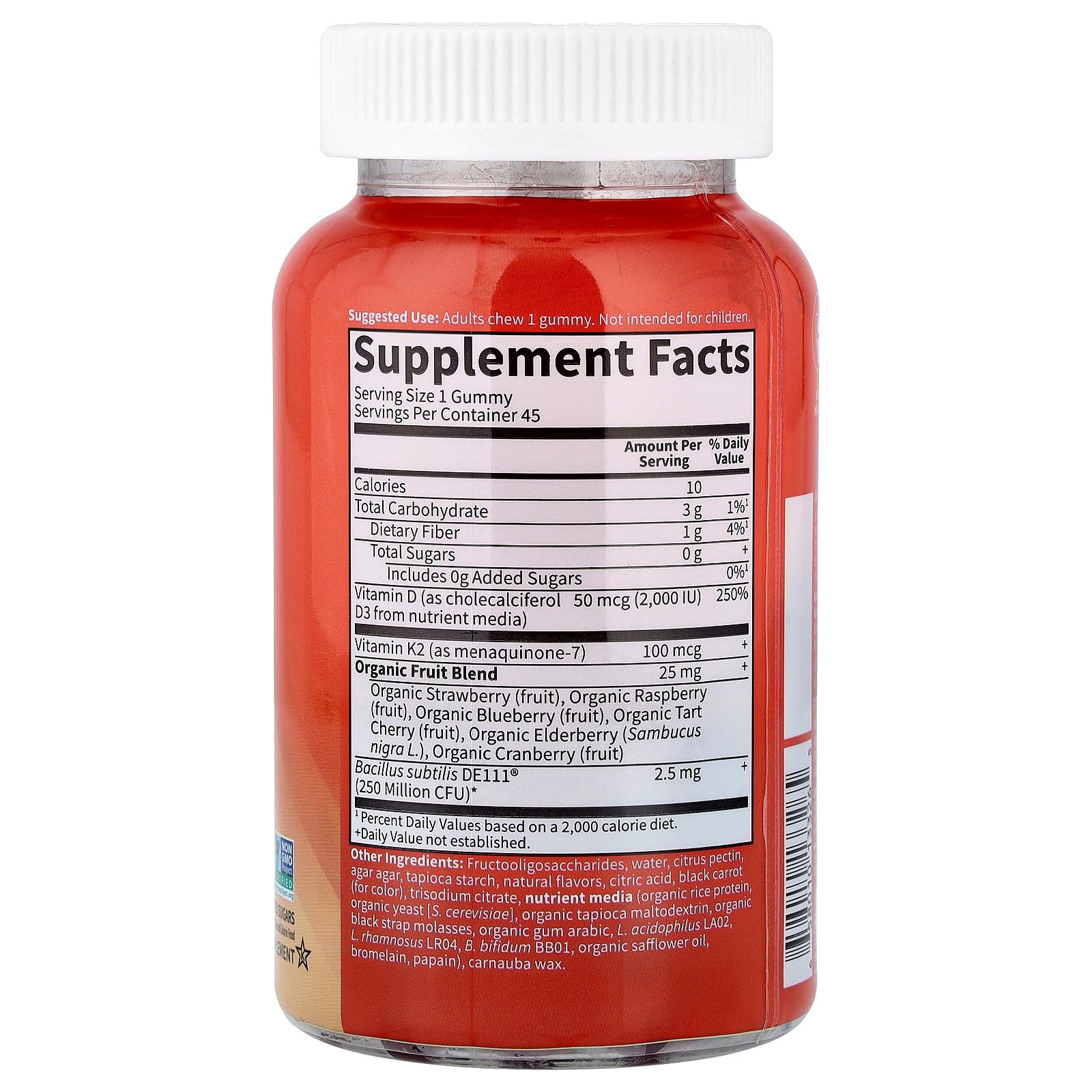 Garden of Life Vitamin Vitamin Code D3 + K2 Gummies with Prebiotics & Probiotics for Digestion, 2000 IU Vitamin D3 + 100 mcg K2 for Bone & Immune Health for Adults, 45 Raspberry Lemon Gummies