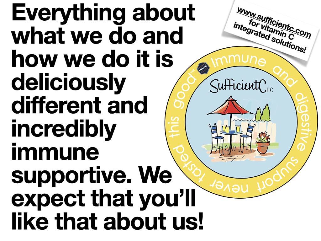 Sufficient-C High Dose Non-GMO Vitamin C Lemon Peach Immune-Ade Drink Mix, Convenient 125 Gram Size w/L-lysine, Bromelain & a Premium 96% Pure Green Tea Extract - Stomach Friendly, Adrenal Supportive