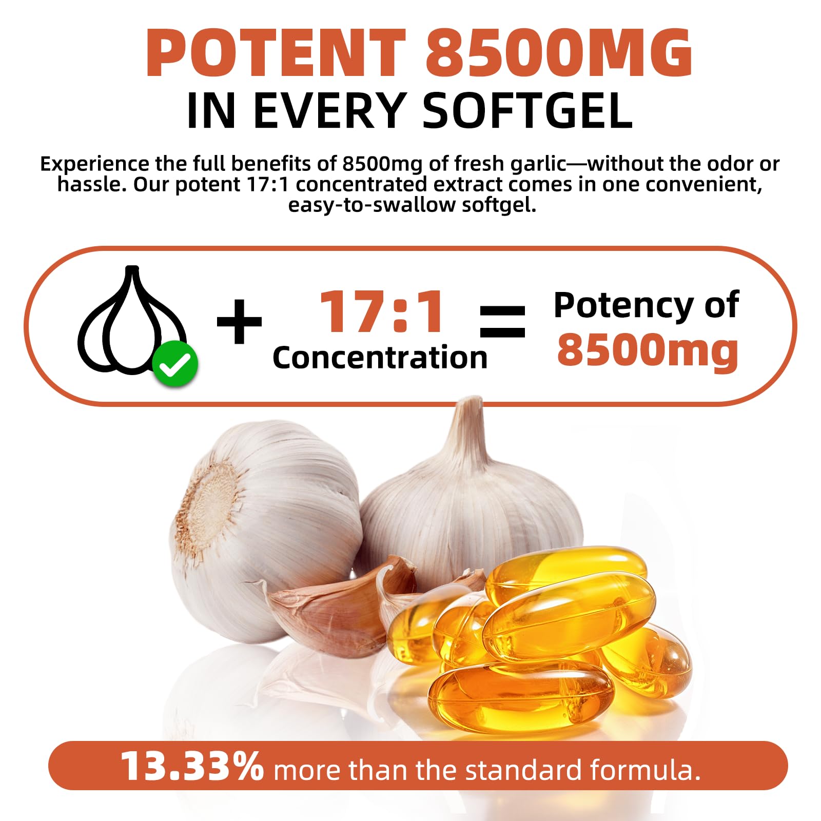 OLELON Aged Garlic Extract 350 Softgels - 8500mg High Potency, Odorless, Non-GMO & Organic Garlic Supplement for Heart Health, Immune Support & Antioxidant Benefits