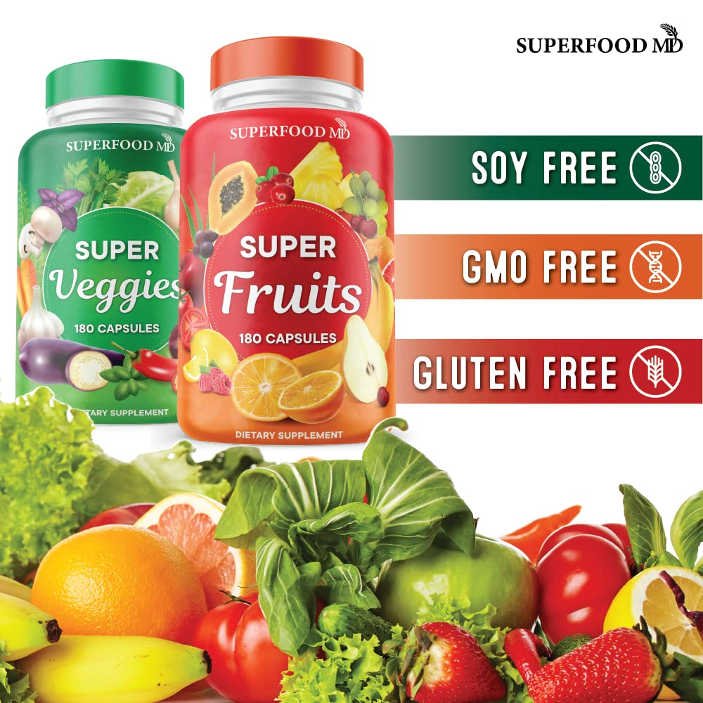Superfood Fruit and Veggie Supplement - Fruit and Veggie Capsules 100% Whole Super Fruits and Super Vegetables Supplements & Vitamins, with Beta Carotene (720 Count (Pack of 4))
