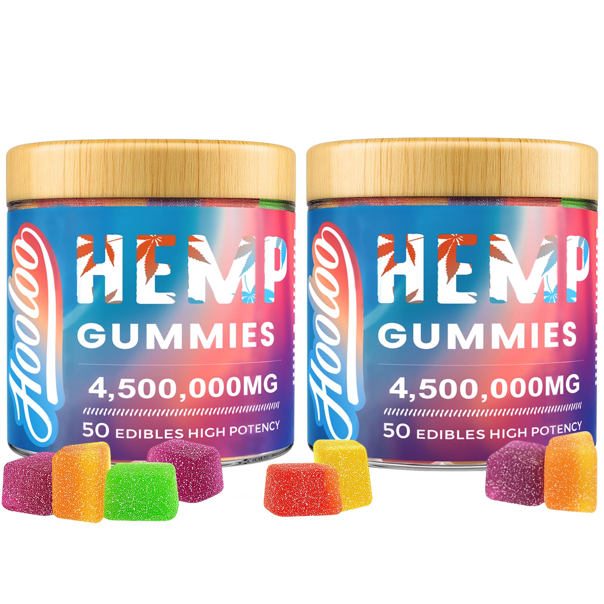 HOOLOO Hemp Gummies for Deep Bedtime Support - 4,500,000MG 2 Packs 6 Fruity Flavors Edibles for Adults - Made in USA