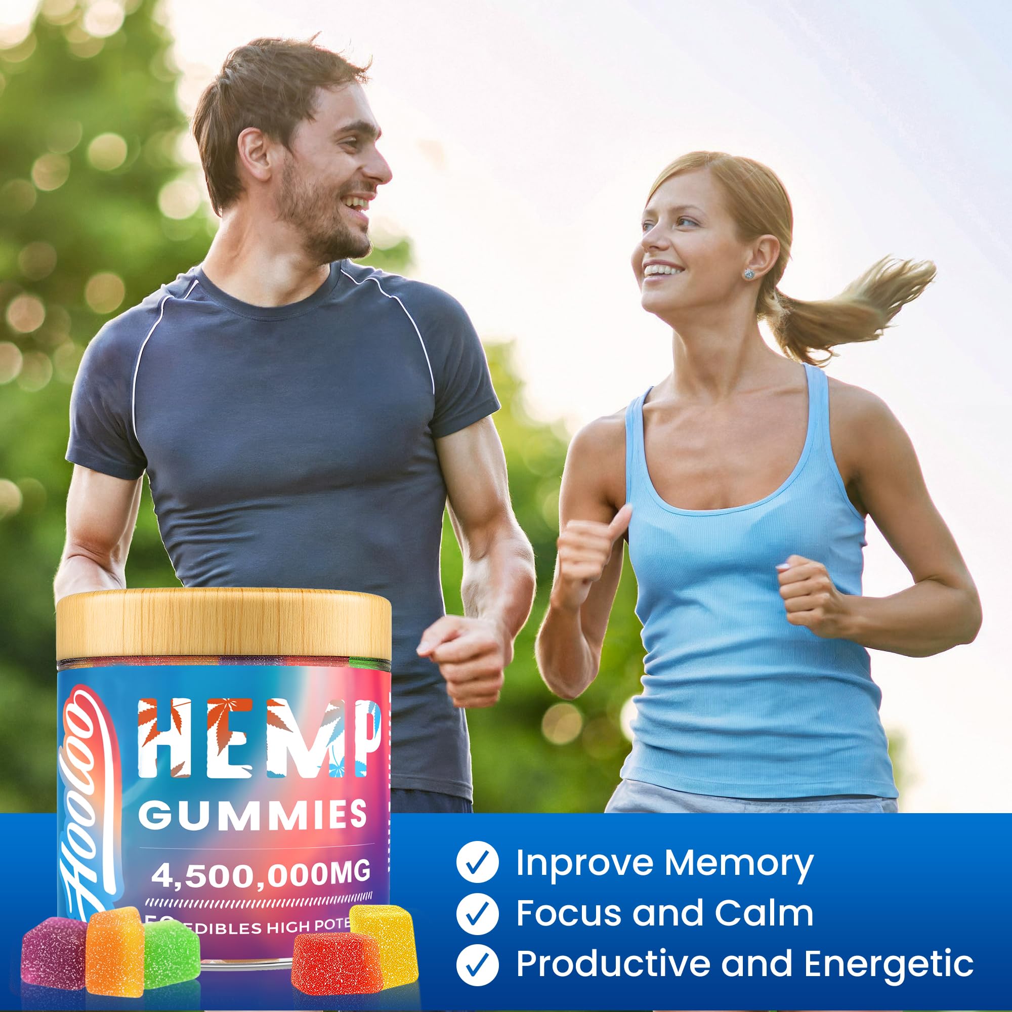 HOOLOO Hemp Gummies for Deep Bedtime Support - 4,500,000MG 2 Packs 6 Fruity Flavors Edibles for Adults - Made in USA